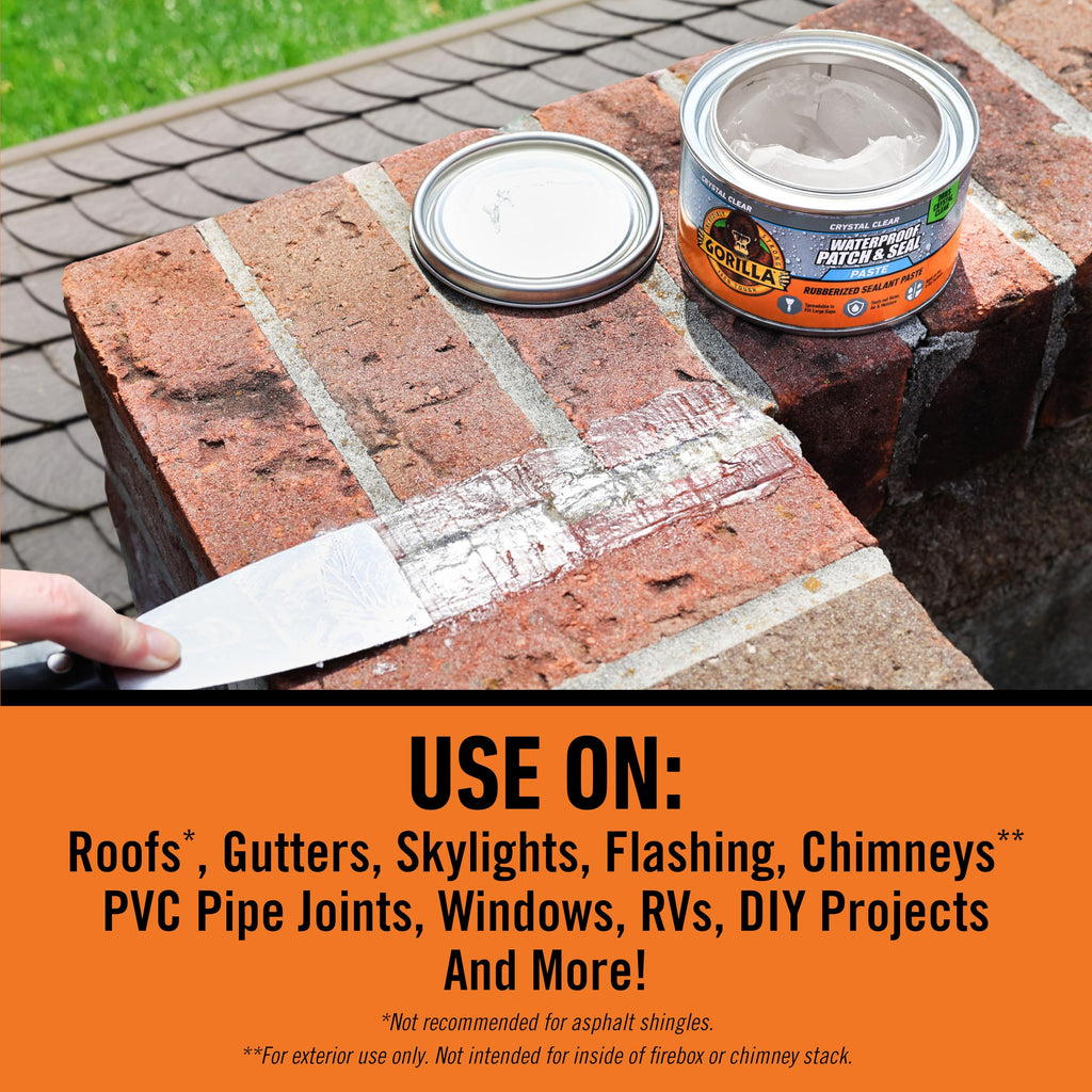 Gorilla Waterproof Patch & Seal Rubberized Sealant Paste, 12.8 Ounce Can, Clear (Pack of 1) - Stops Leaks, Flexible Gap & Crack Filler, Shrink & Mildew Resistant, Paintable
