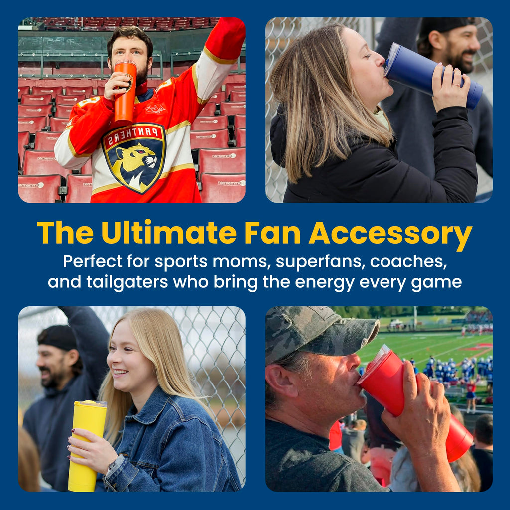 The LoudCup Blow Horn Tumbler, 2-in-1 Cheer & Sip Reusable Water Bottle with Built-In Horn for Sports Games, Tailgates & Parties, BPA-Free, 23 oz, Classic Navy