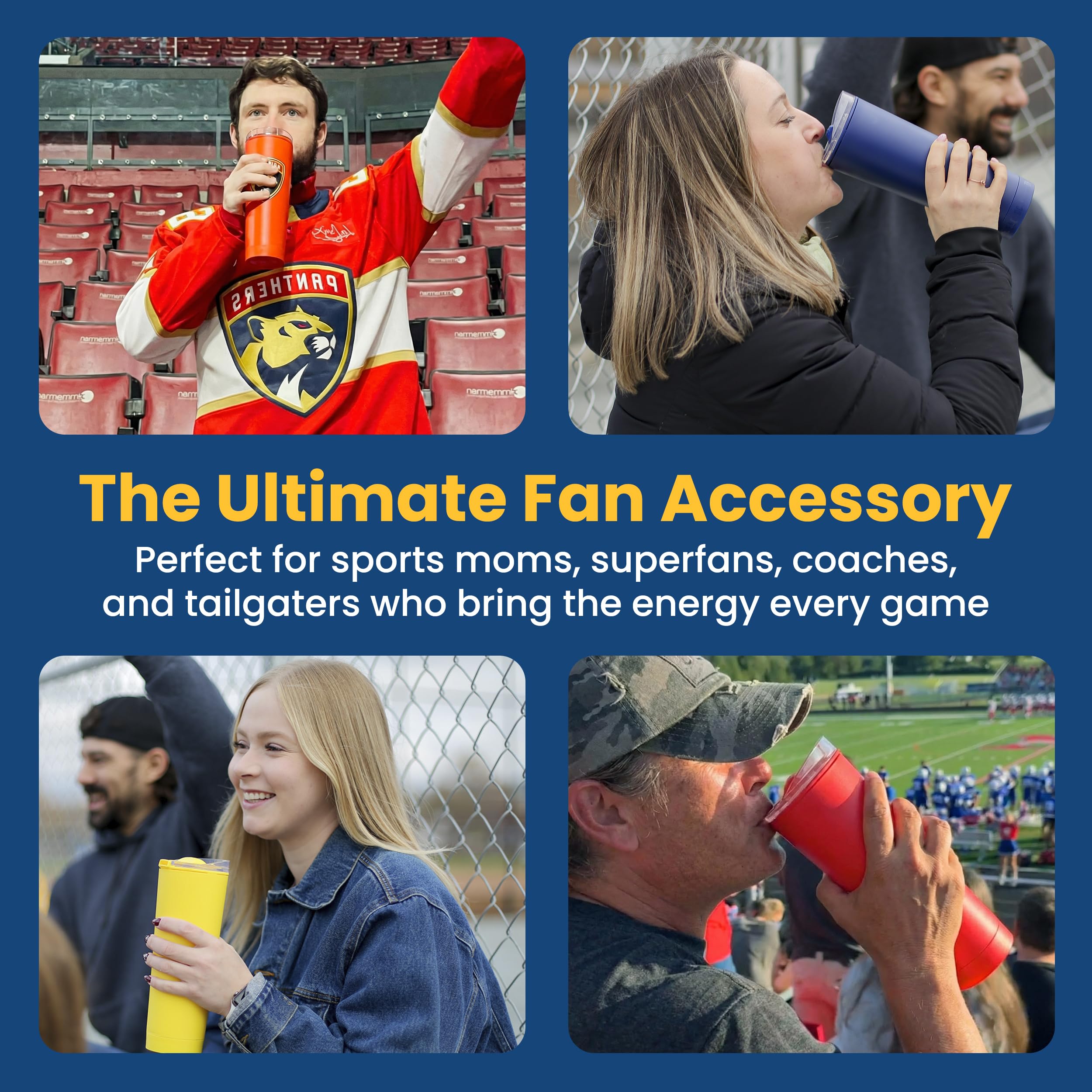 The LoudCup Blow Horn Tumbler, 2-in-1 Cheer & Sip Reusable Water Bottle with Built-In Horn for Sports Games, Tailgates & Parties, BPA-Free, 23 oz, Classic Navy