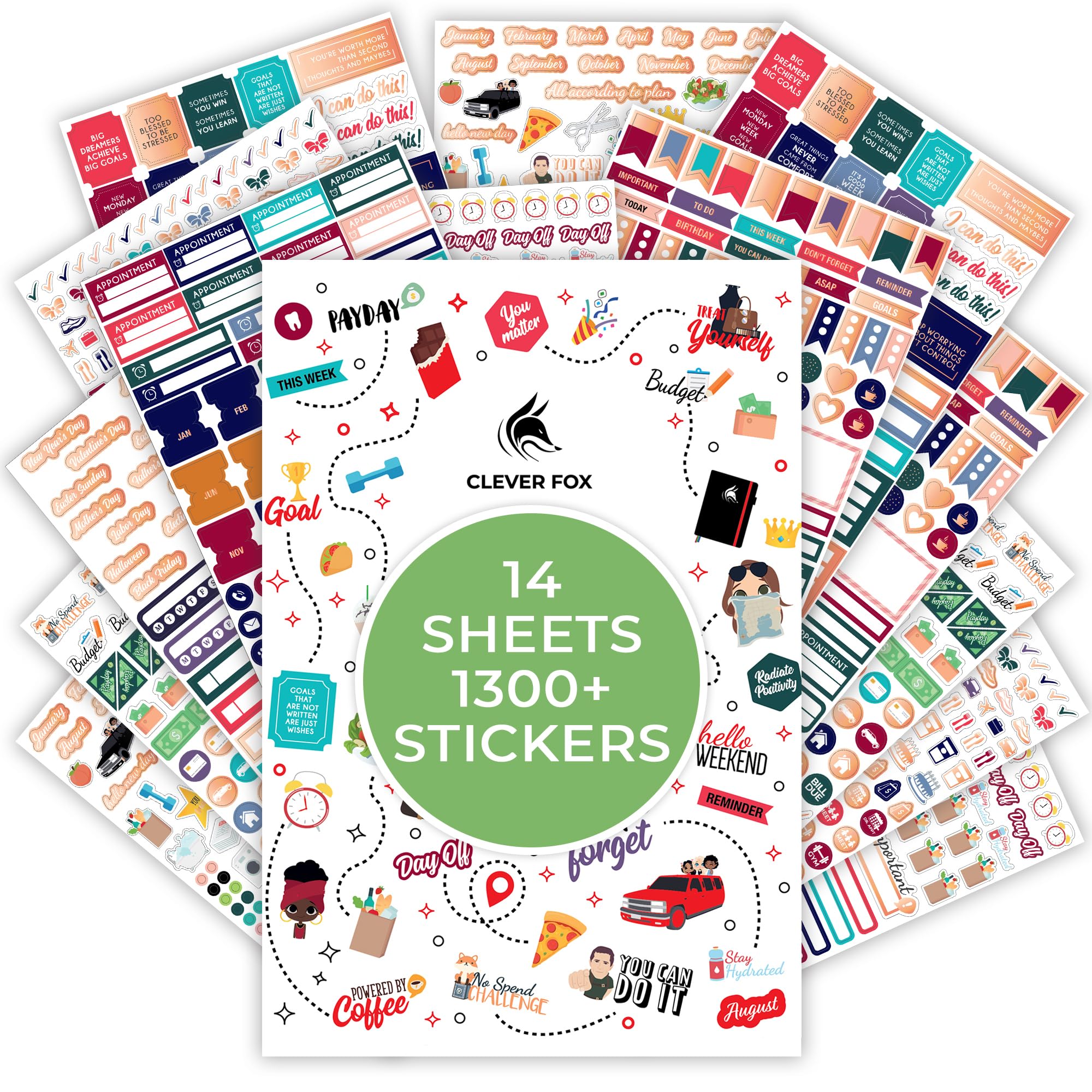 Clever Fox Planner Stickers – Monthly, Weekly & Daily Planner Stickers 14 Sheets Set of 1360+ Unique Stickers by Clever Fox (Value Pack)