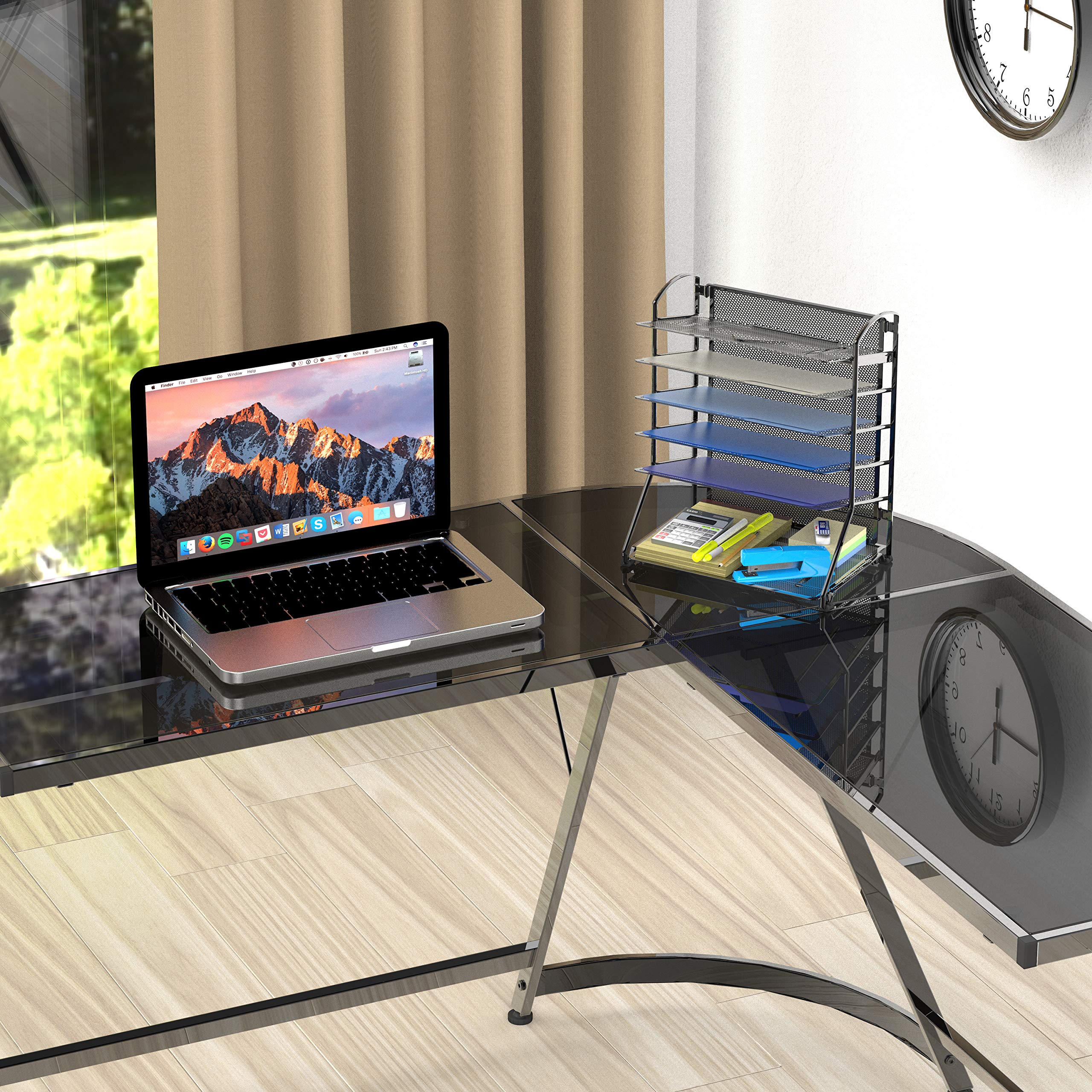 Simple Houseware 6 Tier Sliding File Organizer, Desk Letter Tray for Document and Mail Sorting, Black