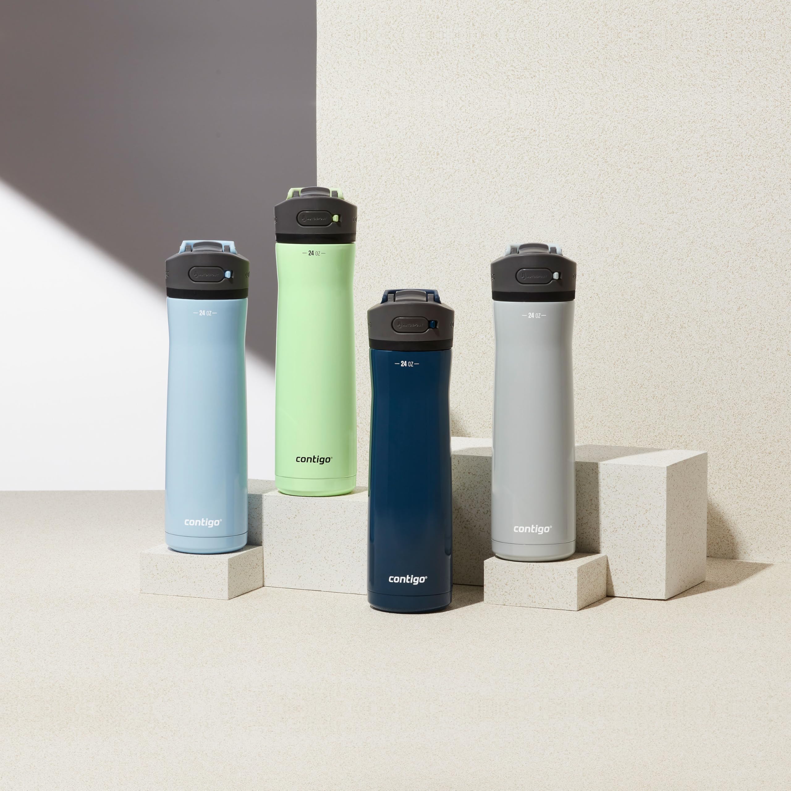 Contigo Ashland Chill 2.0 Stainless Steel Leak-Proof Water Bottle with Straw and Carry Handle for Easy Travel, Vacuum-Insulated and BPA-Free, Licorice, 24 oz (709 mL)