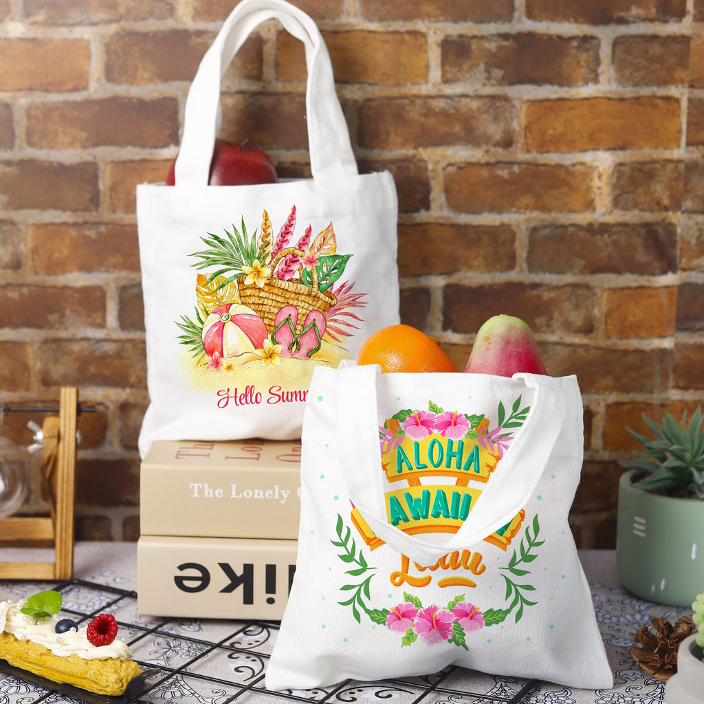 Joyclub - 24 Pack Mini Reusable Sublimation Canvas Tote Bags Bulk Small Canvas Tote Bags for Easter Wedding Birthday Party DIY Gifts (White)