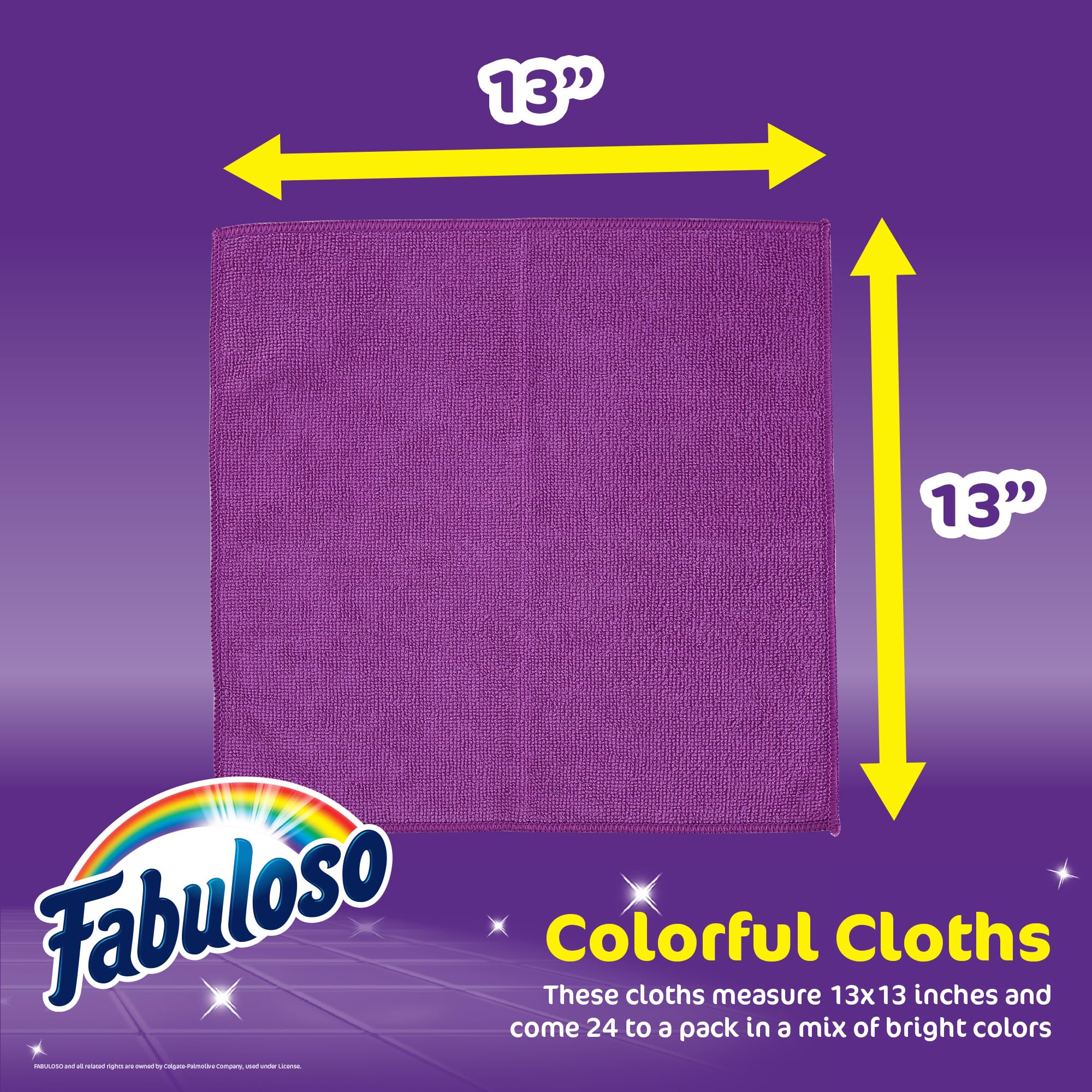 Fabuloso Microfiber Cleaning Cloths, 24 ct, Rainbow Colors | Lint-Free, Scratch-Free Cleaning Cloths for Surfaces and Wood Furniture | Microfiber Dustless Cloth for Bold and Bright Cleaning Experience