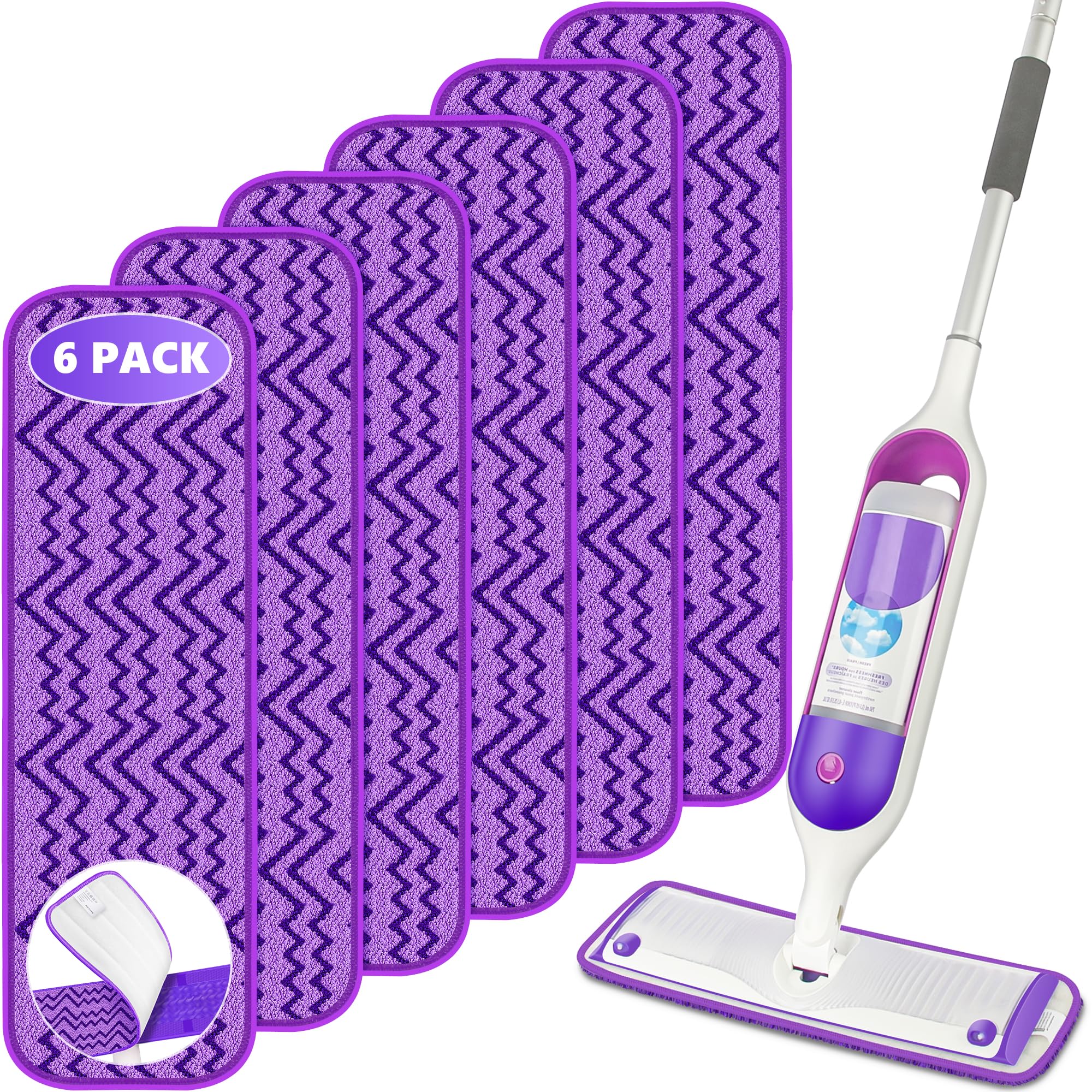 6 Pack Reusable Mop Pads Compatible with Swiffer PowerMop - Enspoway Microfiber Washable Mopping Pad Refills for 13" 14" 15" Mop Multi-Surface Wood Floor Cleaning - Purple