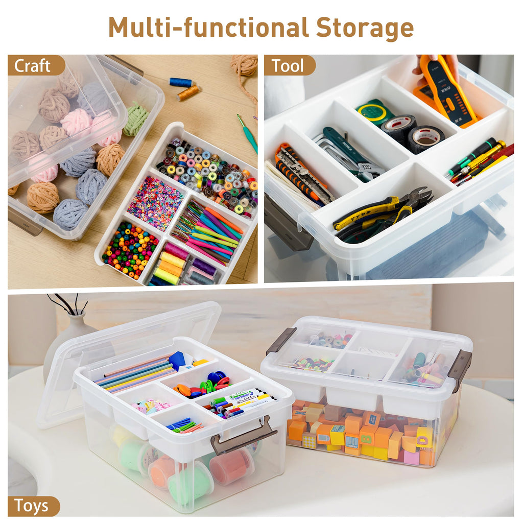 Citylife 17QT Plastic Storage Box with Removable Tray Craft Organizers and Storage Clear Storage Container for Organizing Bead, Tool, Sewing