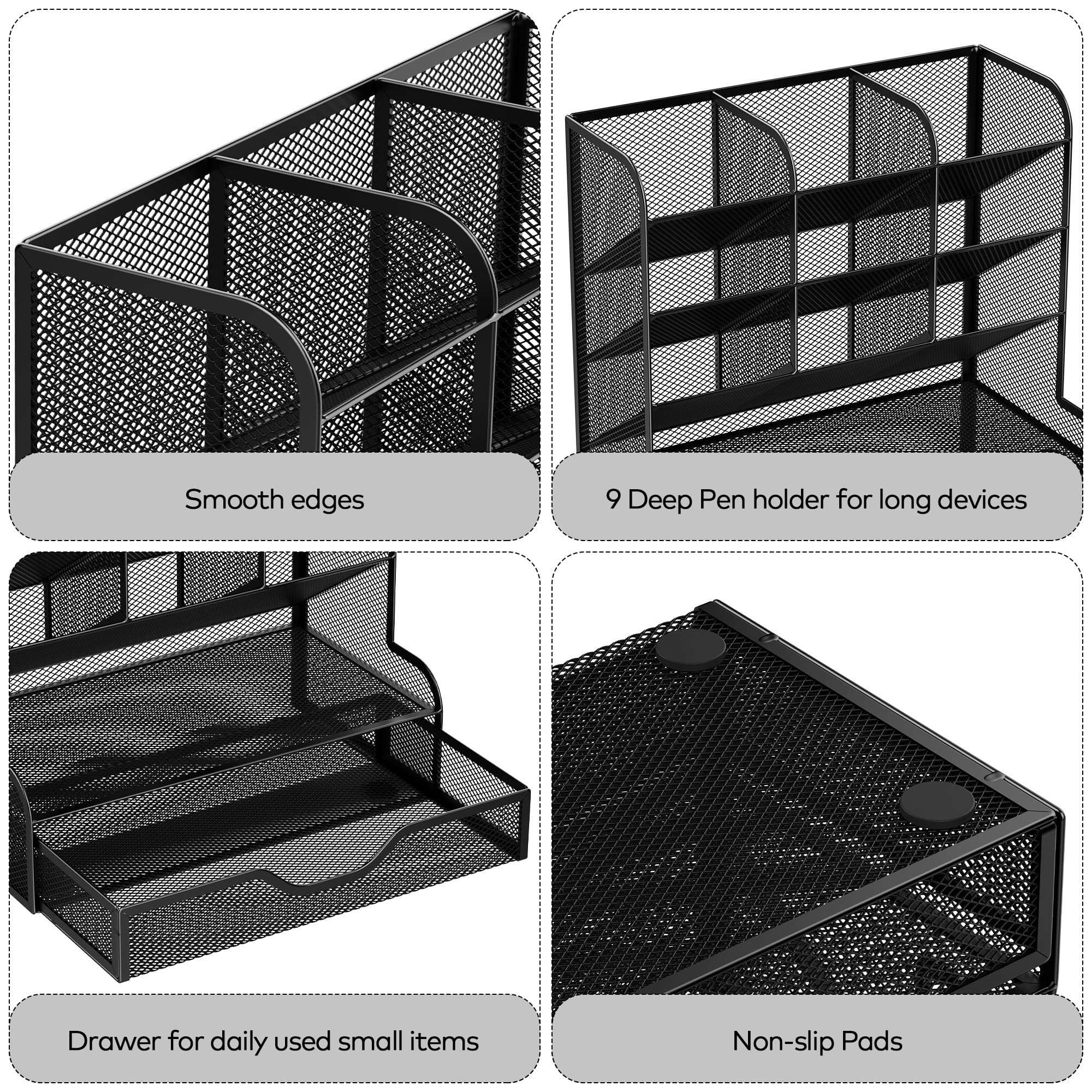 Auvo APH02 Multi-Functional Pen Pencil Holder, Desk Organizer with Drawer, Office & Art Supplies Storage，Large Size (Black)