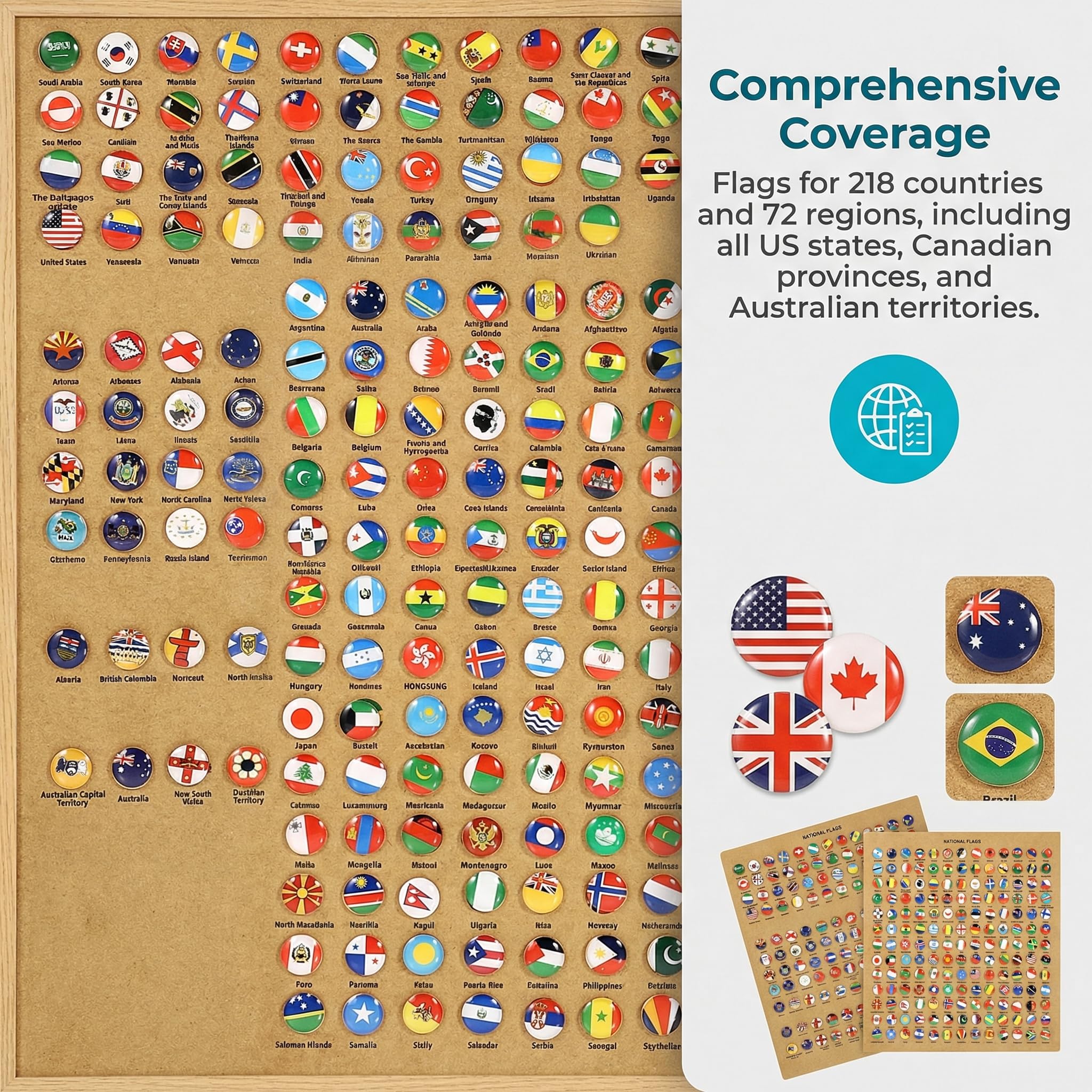 Veemoon 291 Piece Country Flag Pushpins Colorful National Flag Thumbtacks for Maps Bulletin Boards and Calendars Ideal for Home and Office Use