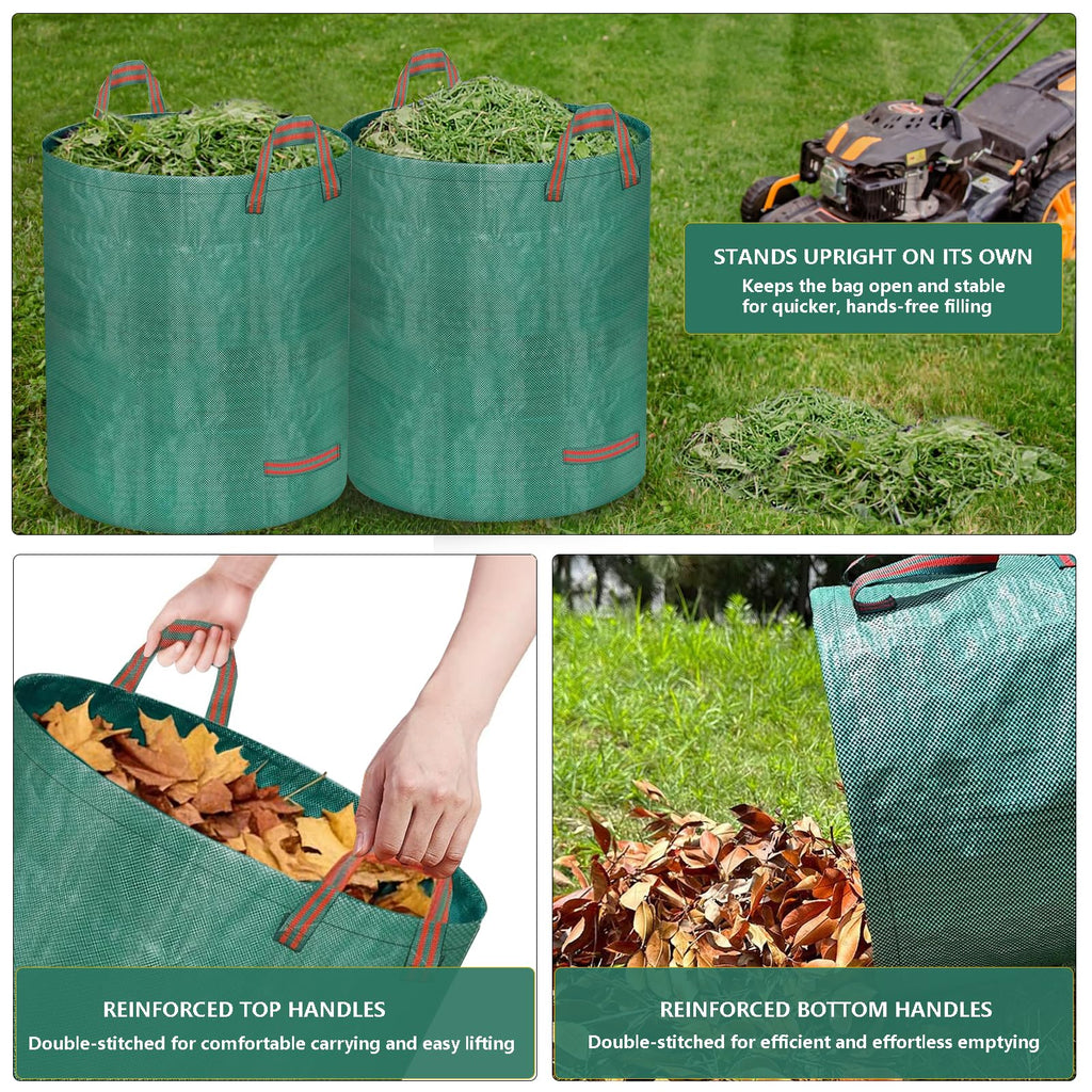 Doubleggs Reusable Yard Waste Bags, 72 Gallon Lawn and Leaf Bags 3 Pack with Reinforced Handles and Gardening Gloves, Heavy Duty Standable Garden Waste Bags for Leaves, Grass, Camping, Recycling