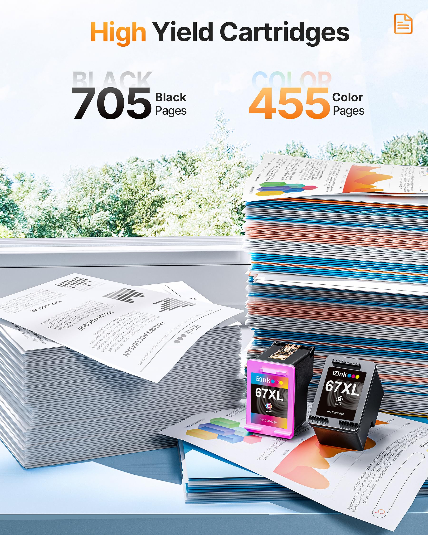E-Z Ink 67 XL Ink Cartridges 67XL Cartouche Encre for HP 67 XL Printer Ink HP67XL Black and Color for Envy Pro 6455 6458 6475 Envy 6455e 6458e 6055 6055e 6052e Printer