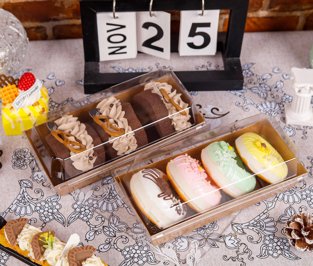 NPLUX Charcuterie Boxes with Clear Lids Mini Dessert Bakery Boxes Disposable To Go Food Containers for Cookie Cake Slice Sushi Strawberry 7.48x3.35x2.5INCH(50 Pack, Brown)