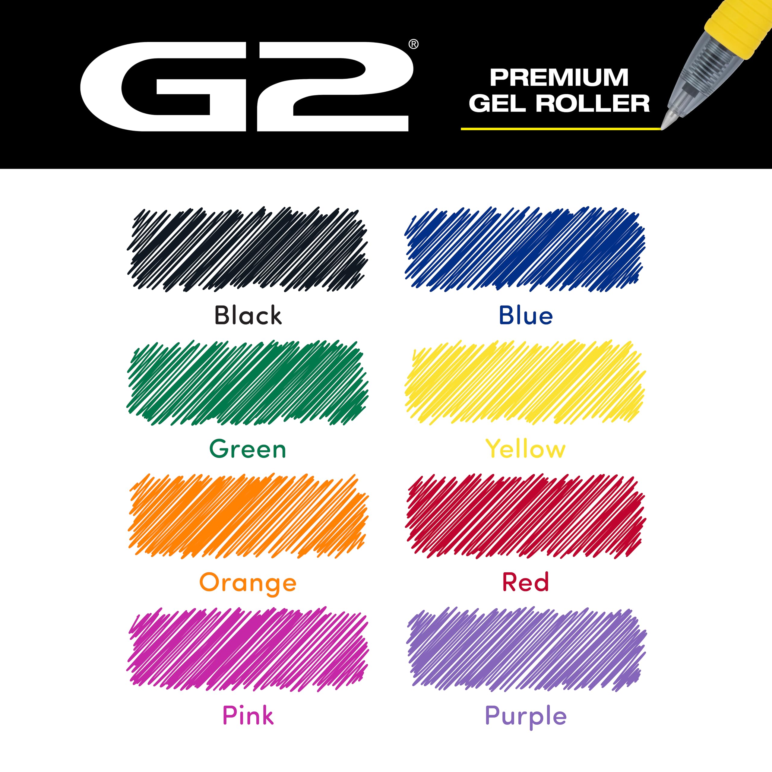 PILOT, G2 Premium Gel Roller Pens, G2 Rainbow Colors Pack, 8 Pack Pouch, Fine Point 0.7 mm, Assorted
