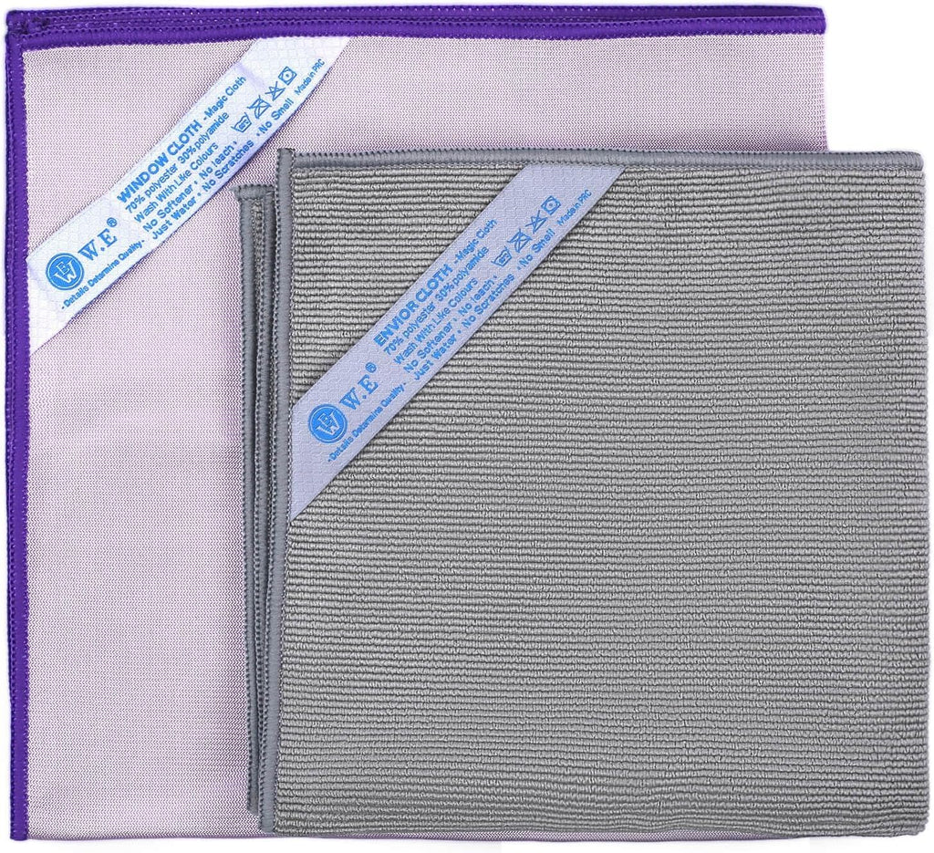 WEAWE Window Cleaning Cloth (Purple) & Enviro Cloth (Grey), 2 Pack Basic Package Cleaning Cloth Reusable Lint-Free Non-Scratch Streak-Free for Housekeeping Window Multipurpose.