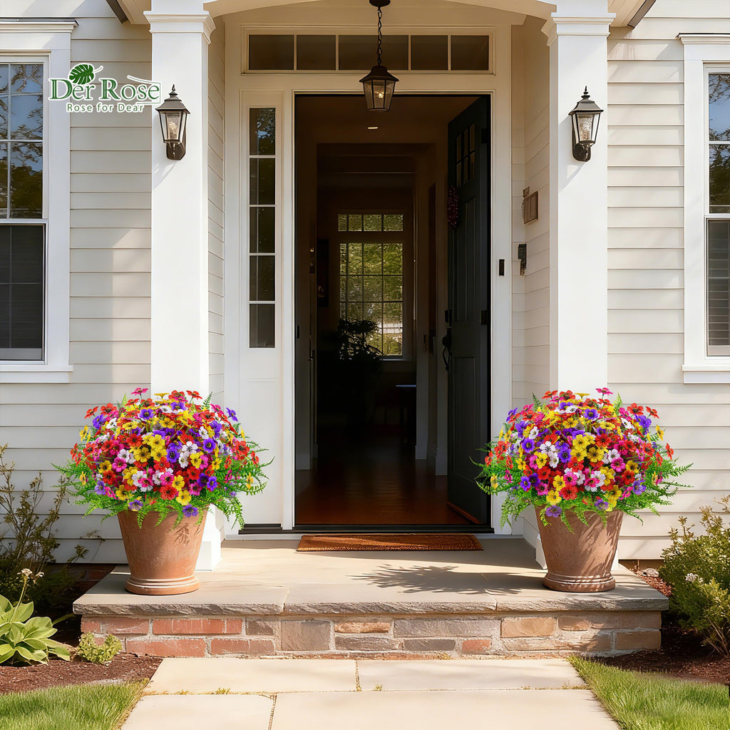Der Rose 24 Bundles Artificial Flowers for Outdoors Decoration Faux Ferns Fake Flowers for Spring Summer Home Garden Patio Front Porch Decor