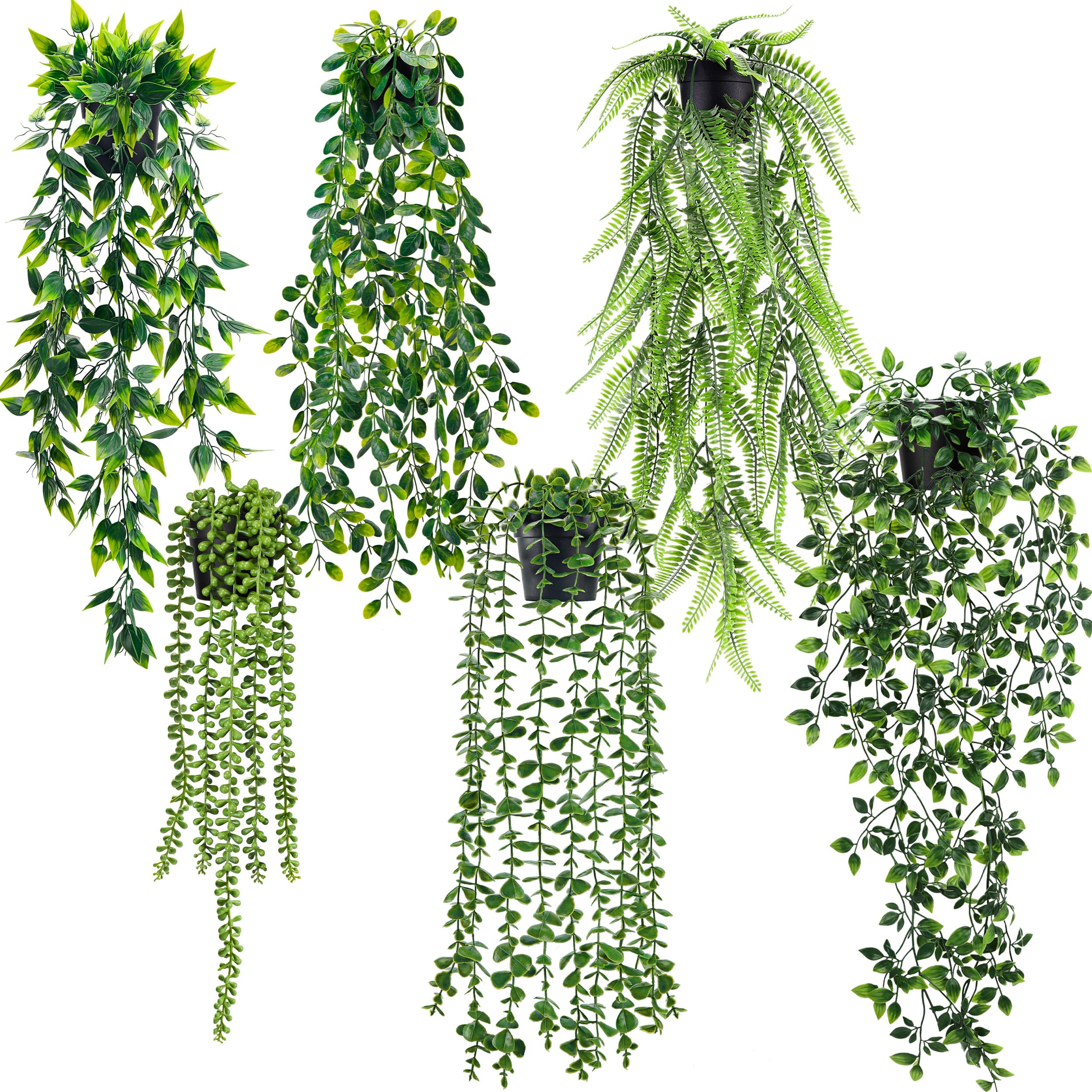 Der Rose 6Pcs Fake Plants Hanging Potted Artificial Hanging Faux Ivy Vines Plants for Bathroom Kitchen Wall Shelf Decor Indoor Outdoor