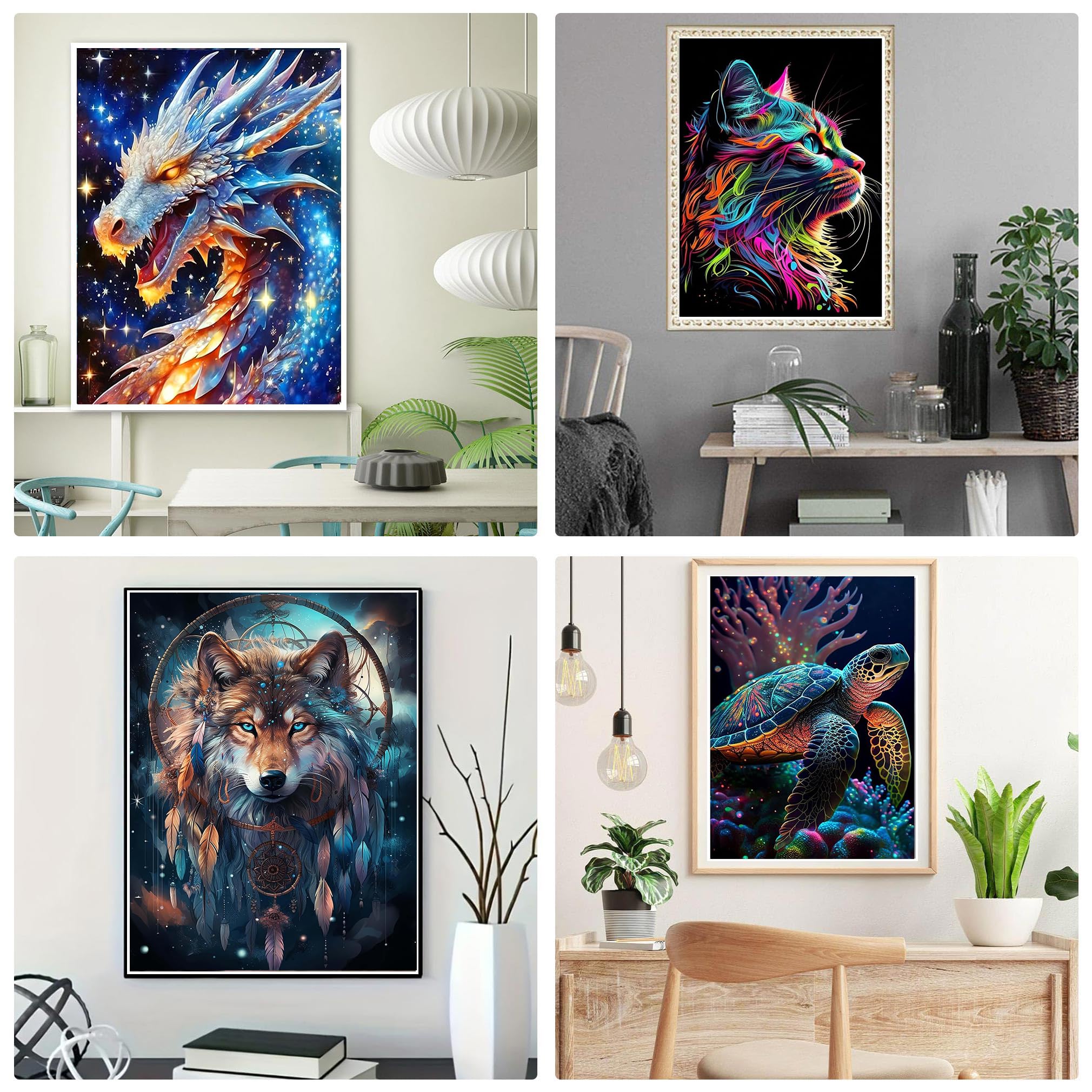 9 Pack Diamond Painting Kits,Cow Hummingbird 5D Diamond Art Kits for Adults Wolf Cat Full Drill Diamond Paintings Kit for Adults Beginners, DIY Animal Diamond Painting Packs Gem Art Home Wall Decor 11.8x15.7in