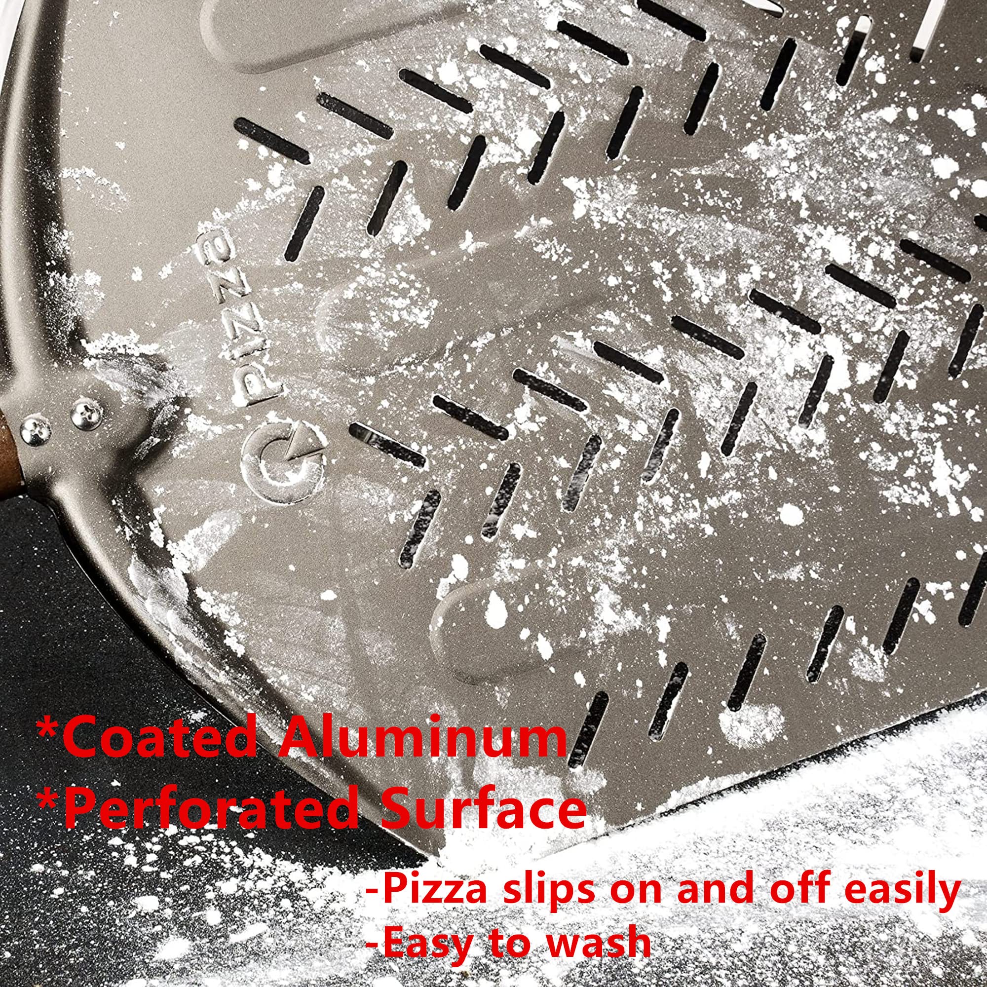 Q Pizza Pizza Peel, 12" Perforated Metal Pizza Paddle for Grill Oven - Pizza Spatula for Baking Bread Pastry Dough Pie Cake, Aluminum, PT201