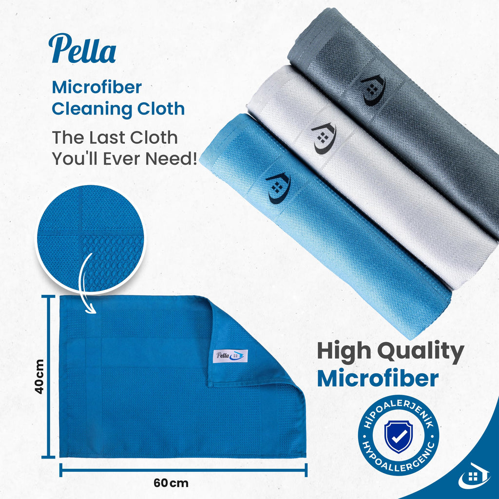 Pella Microfiber Cleaning Cloth | All Purpose, Absorbent Washcloth | Large Microfiber Towel for Cars, Kitchen, Window | Lint-Free, Scratch-Free Glass Cleaning Cloth, 23”X15” (Pack of 3)