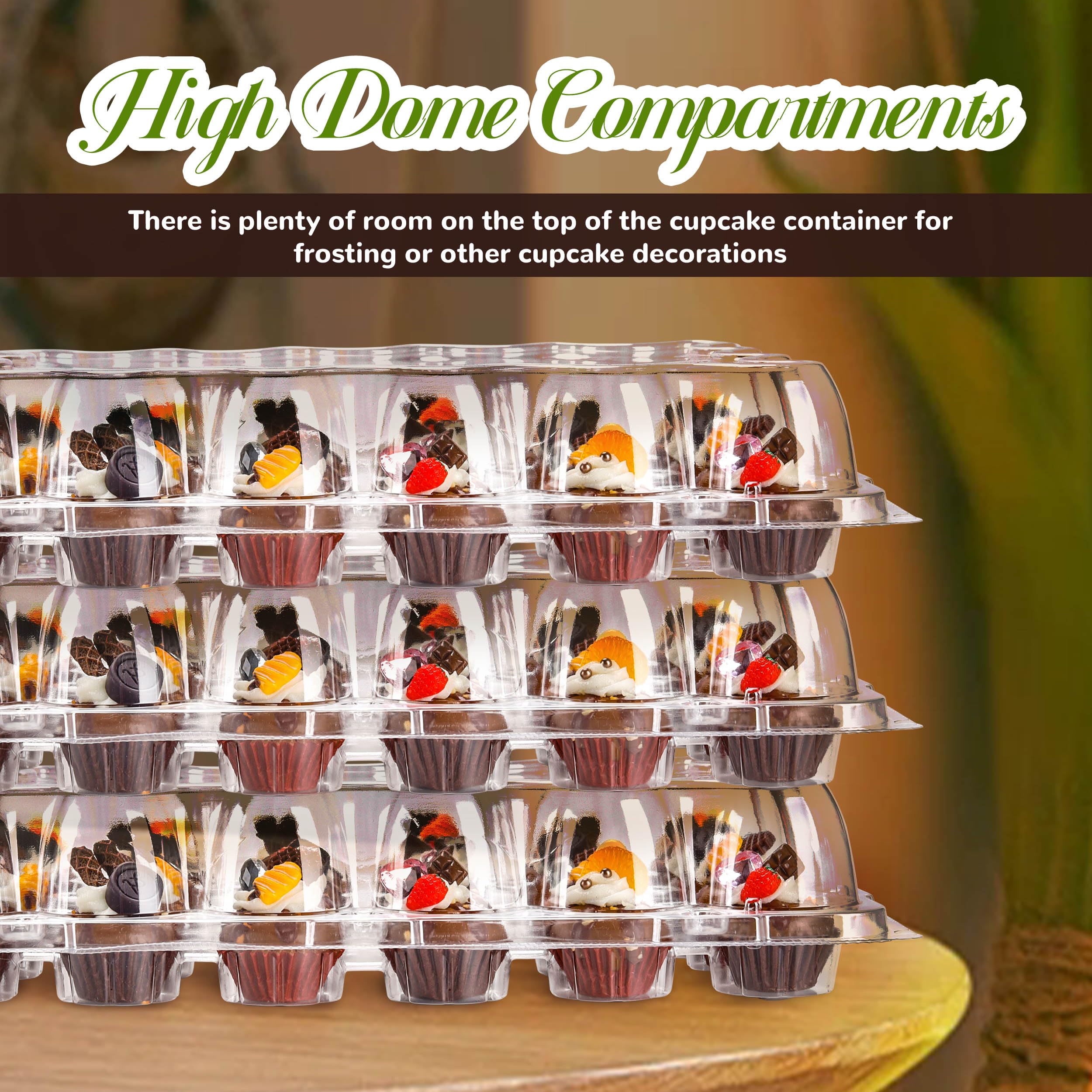NPLUX 24 Count Mini Cupcake Containers 15 Pack Cupcake Holder with Detachable Tall Dome Lids Mini Plastic Stackable Cupcake Boxes for 360 Cupcakes, BPA Free