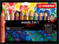 STABILO Multi-Talented Pencil woody 3 in 1 - ARTY - Pack of 10 - Assorted Colours with Sharpener
