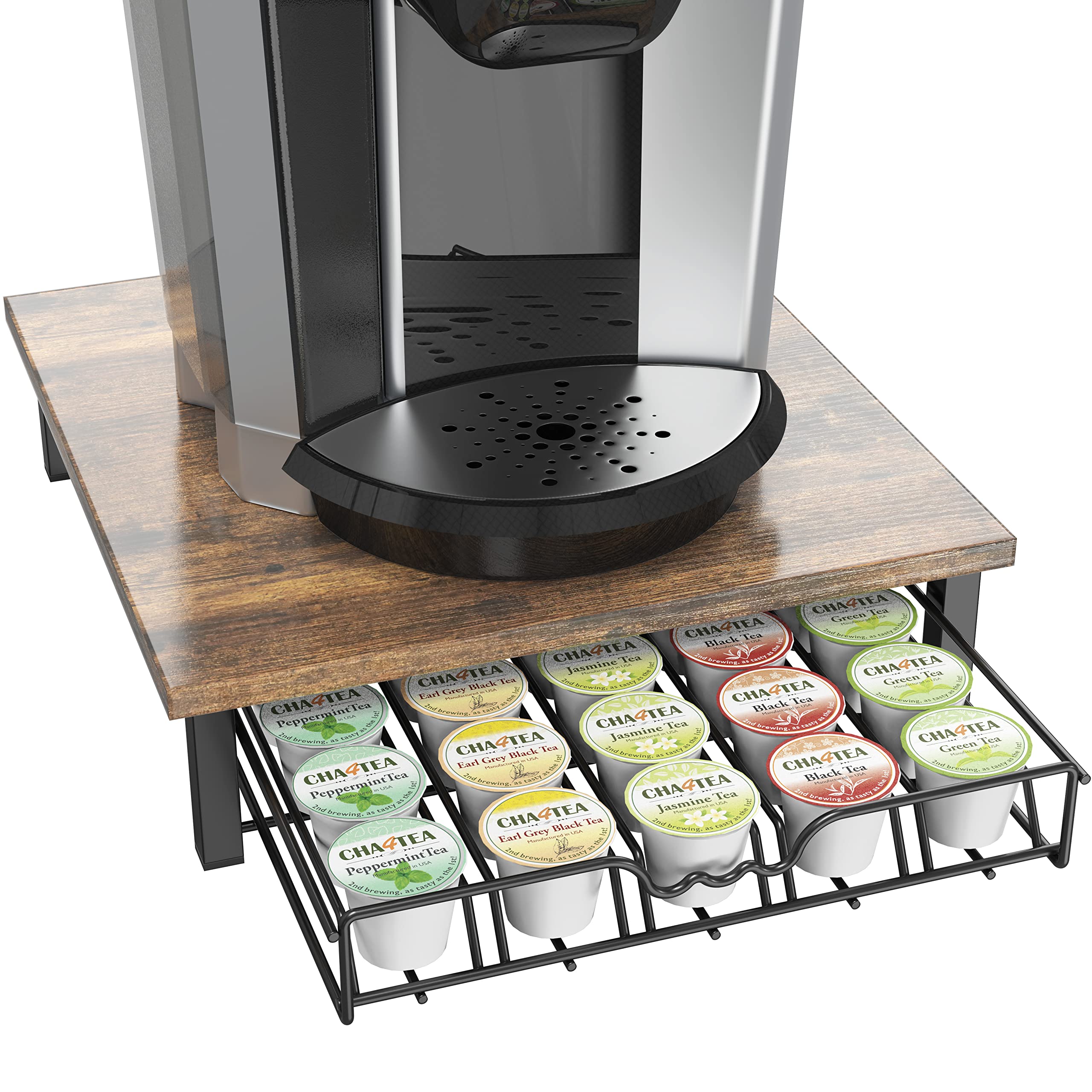 Deco Brothers K-Cup Holder Drawer for 30 Coffee Pods Storage, Rustic Brown