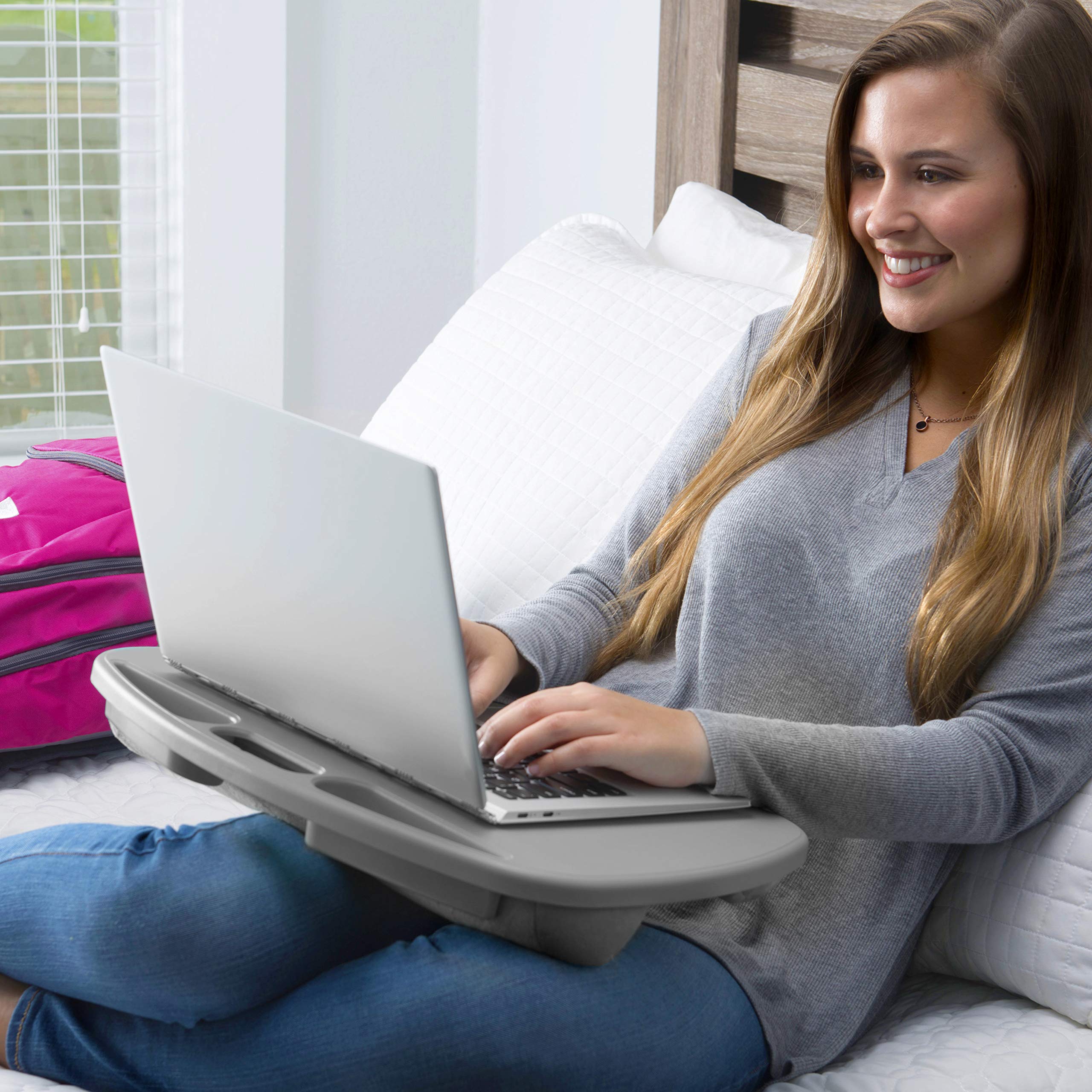 LapGear MyDesk Lap Desk with Device Ledge and Phone Holder - Cool Gray - Fits up to 15.6 Inch Laptops - Style No. 44435