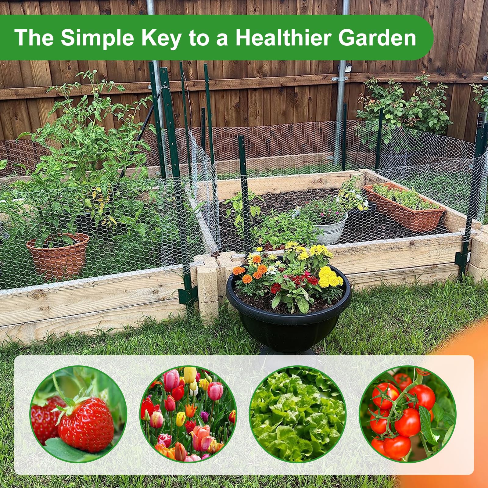 16inx20ft Chicken Wire with 50 Zip Ties, Galvanized Hexagonal Metal Mesh Wire Fencing to Protect Gardening Plants, Vegetables, Flowers, Fruits from Dogs, Rabbits Squirrels