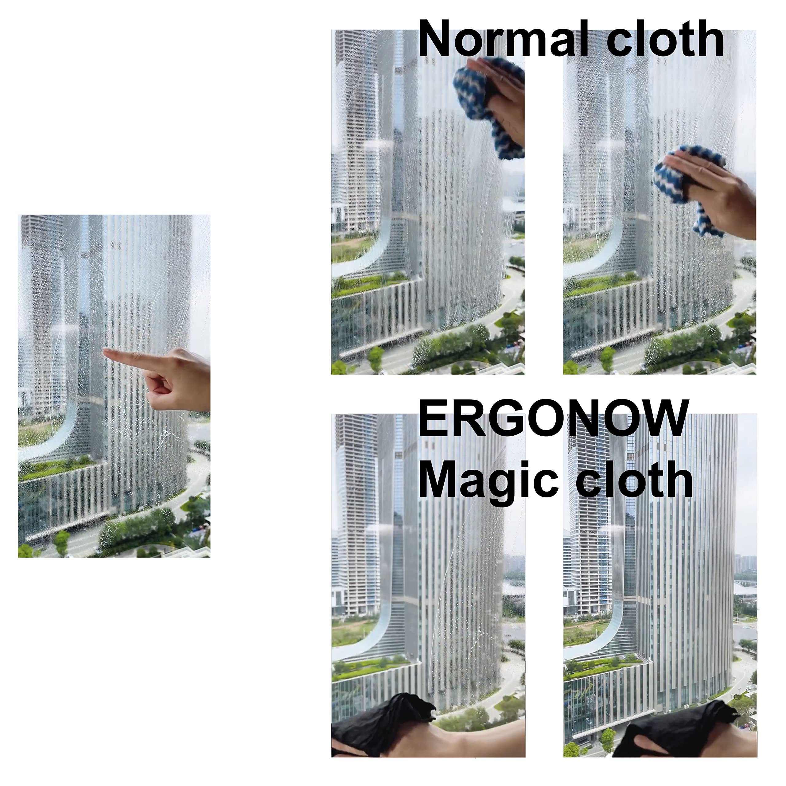 ERGONOW Magic Glass Cleaning Cloth - Streak Free, Ultra-Absorbent car Window Fog Remover, Monitor Screen, and Glasses Cleaning Towel Made from Seaweed fibers (10, 30cm x 30cm)