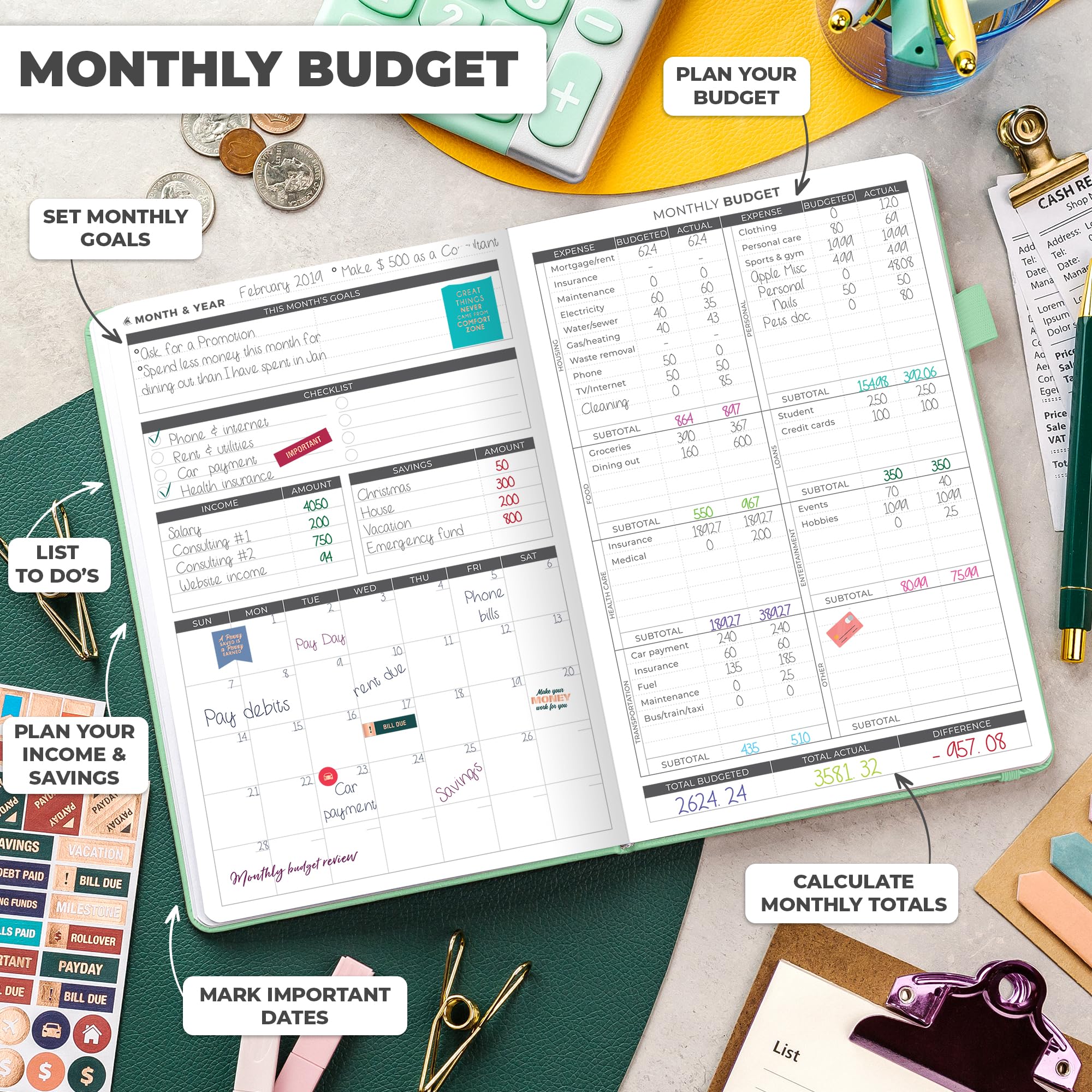 Clever Fox Budget Planner - Expense Tracker Notebook. Monthly Budgeting Journal, Finance Planner & Accounts Book to Take Control of Your Money. Undated - Start Anytime. A5 Size Mint Green Hardcover