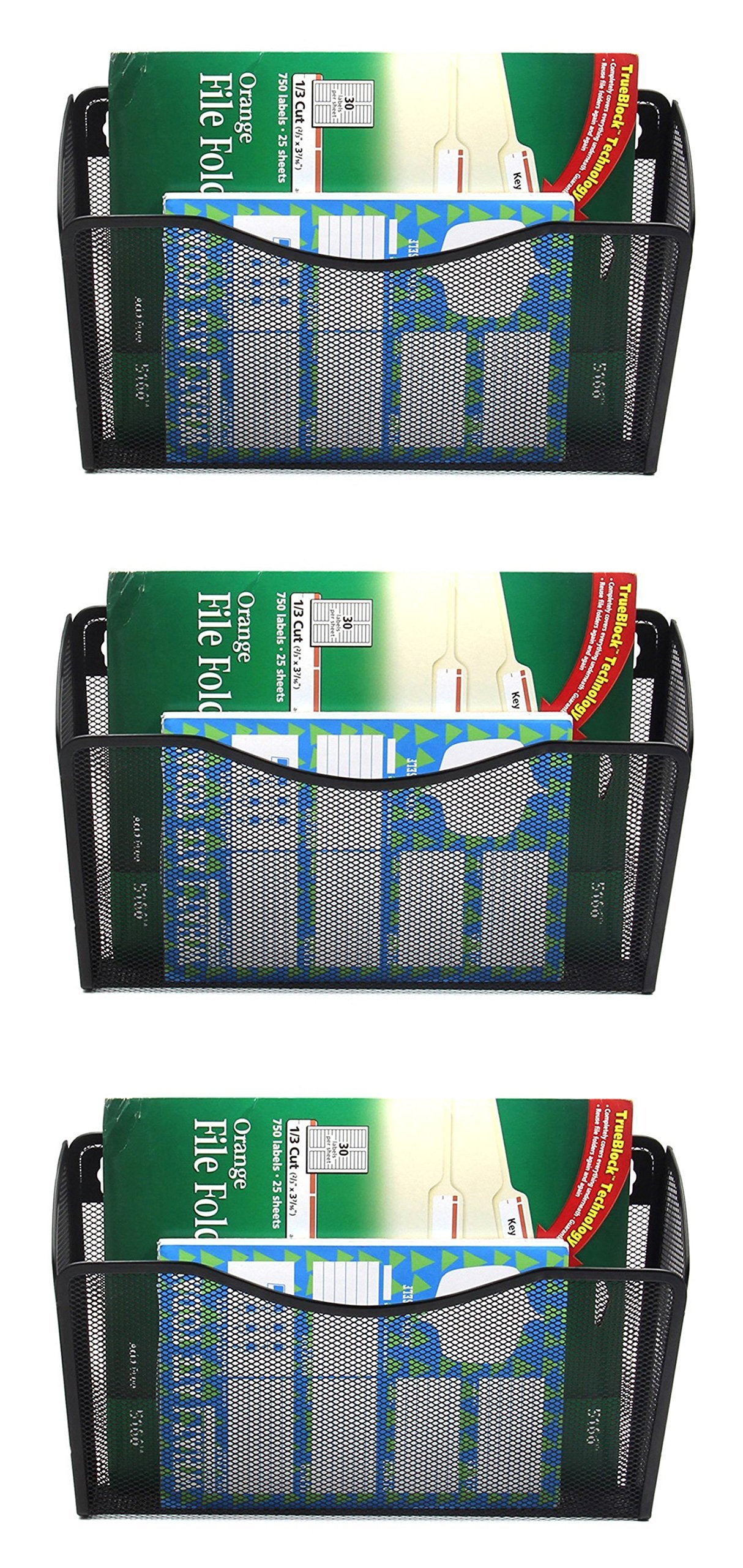 EASEPRES 3 Pack Mesh Wall Mounted File Holder Organizer Metal Hanging Vertical Paper Mails Rack Storage Wire Single Document Filling Holder Pocket for Office and Home, Black