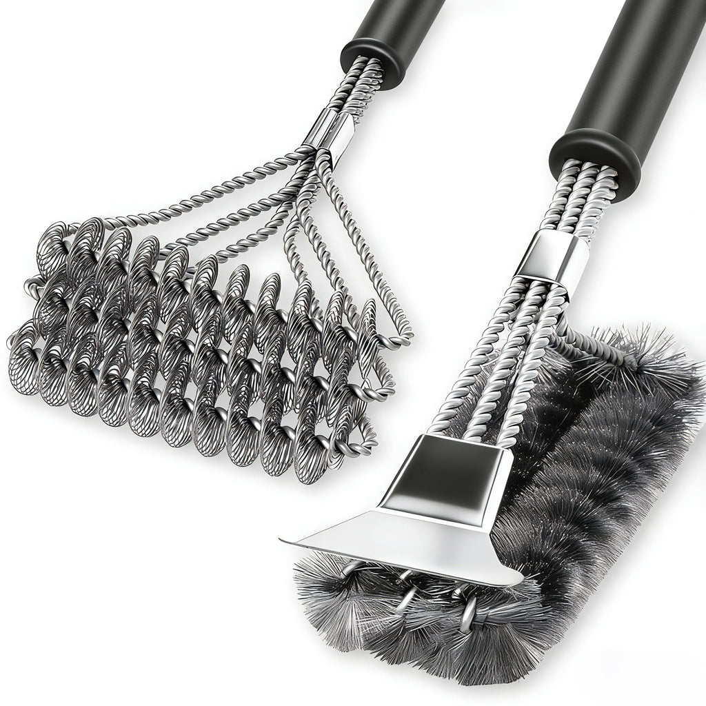2 Pack BBQ Grill Brush, 18 inch BBQ Accessories, BBQ Cleaning Brush Safe Bristle Free BBQ Brush,100% Rust-Proof Stainless Steel- BBQ Grill Cleaner for Gas, Charcoal, Smoker, Porcelain, Infrared Grill