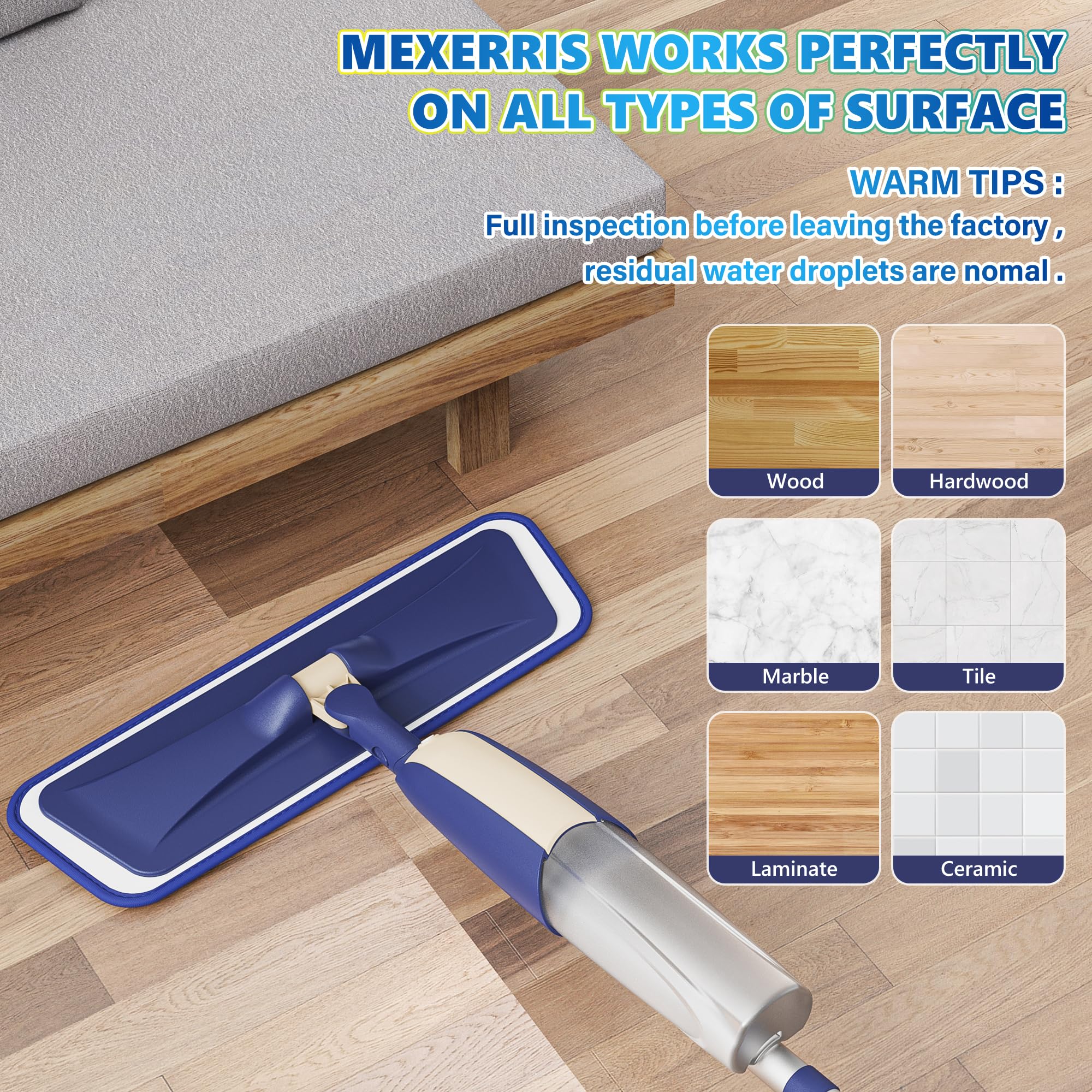 Spray Mops for Hardwood Floor Cleaning: MEXERRIS Wet Mops Dry Dust Mop with 3 Washable Pads for Swiffer Powermop - Flat Mop Home Commercial Mops for Wood Laminate Tile Vinyl Cement Concrete