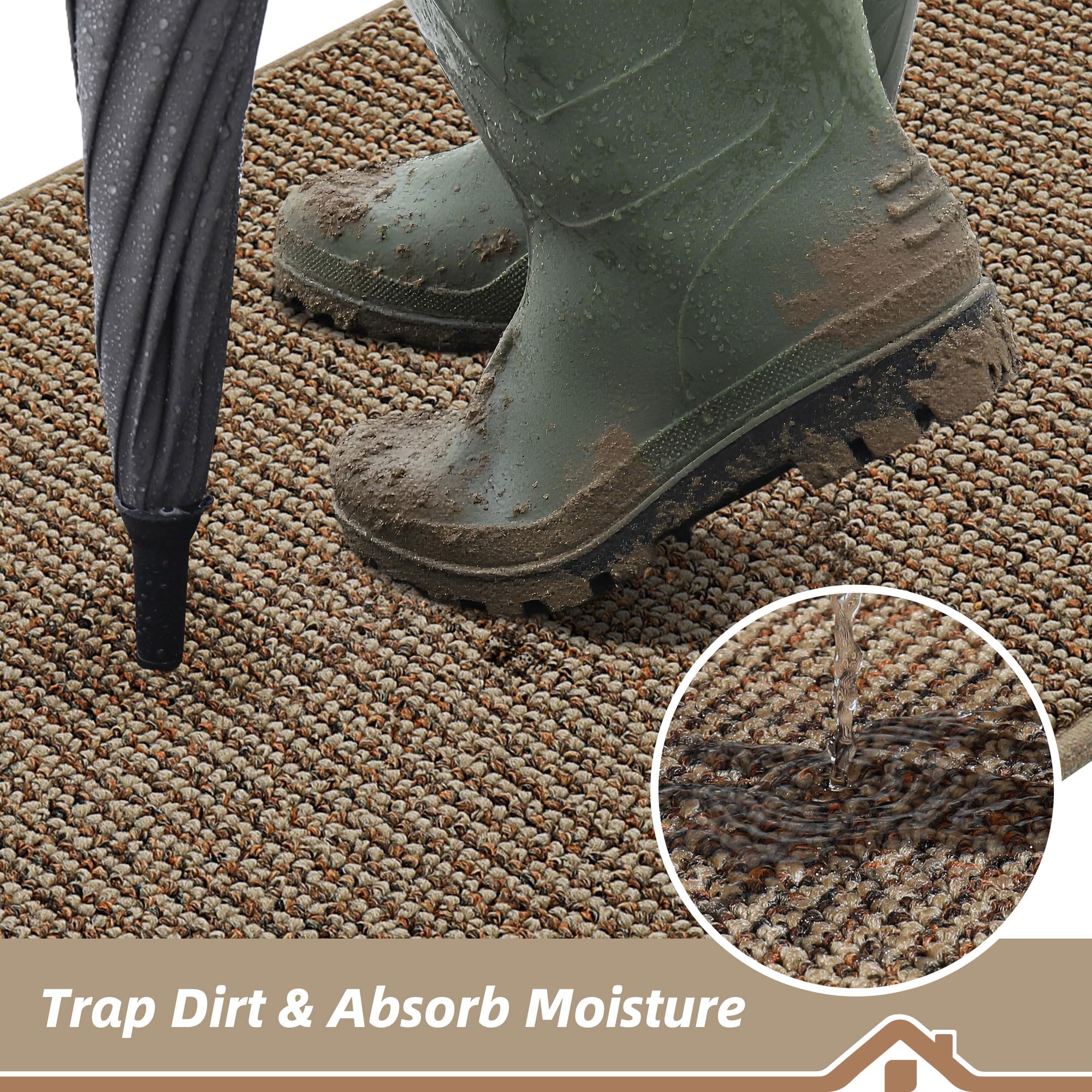 BEQHAUSE Dirt Trapper Door Mat 20" x 32", Non-Slip Washable Doormats Entrance Mat, Dirt Resistant and Absorbent Welcome Mat, Low Profile Floor Mats for Front Back Door and Entryway, Taupe