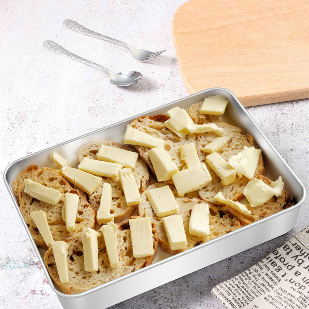 Herogo Rectangle Cake Pan Set of 2, 9 X 12 X 2 Inch Stainless Steel Baking Pan for Oven, Lasagna Brownies Casseroles Cakes Bakeware, Dishwasher Safe