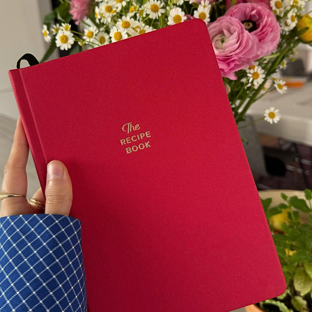 Kunitsa Co. Recipe Notebook - Keepsake Gift, Hardcover Blank Recipe Book to Write In Your Own Recipes with Journaling Prompts About the Chef, 100 Recipes, Red