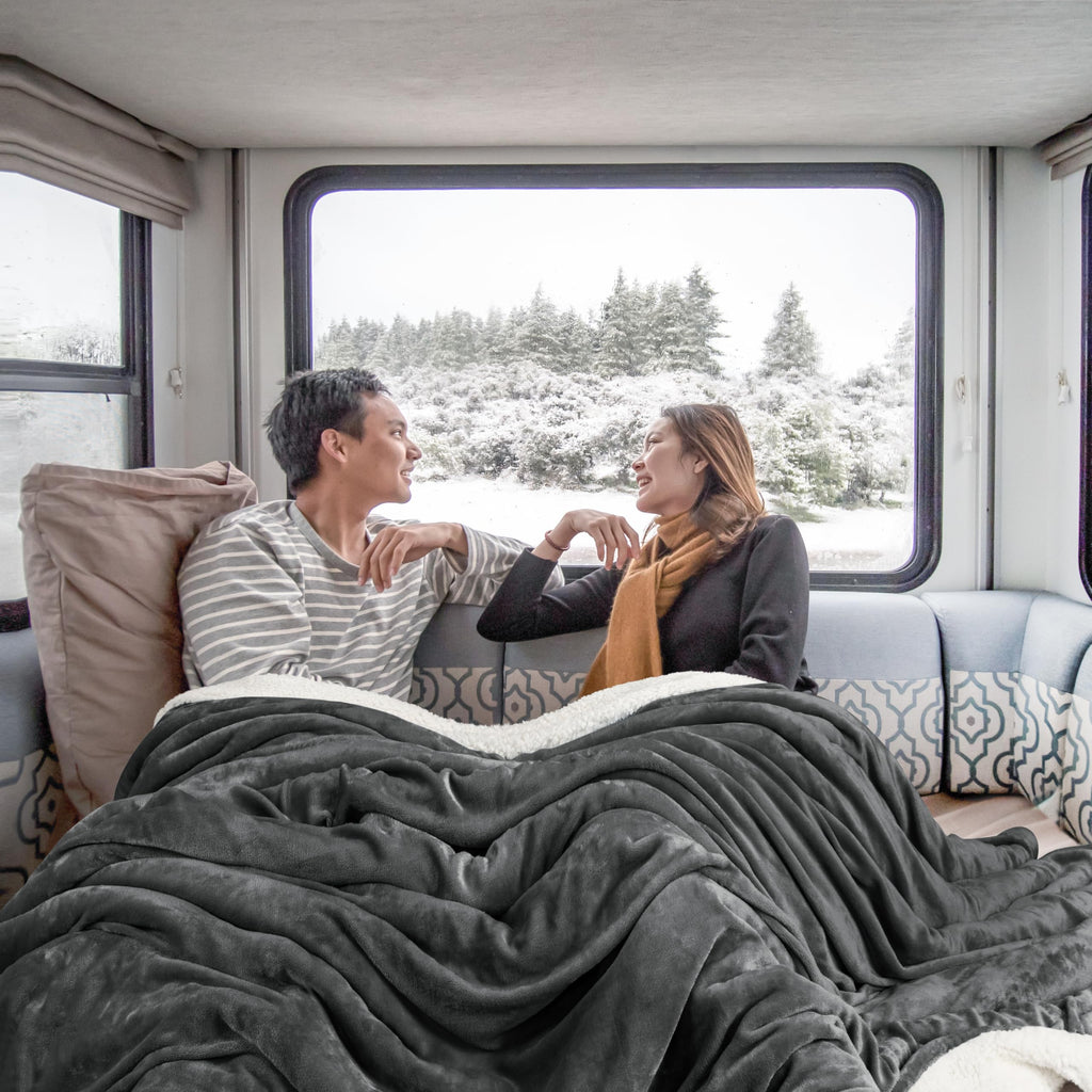 Utopia Bedding Sherpa Blanket Queen Size [Grey, 90x90 Inches] - Soft Lightweight Plush Fleece Reversible Blanket for Bed, Sofa, Couch, Camping and Travel