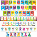 64 PCS Educational Cards, Laminated Water/Tear Proof Preschool Learning Posters Include Alphabet Numbers Colors & 2D/3D Shapes, Kindergarten Preschool Early Education Cards Home Classroom Decorations