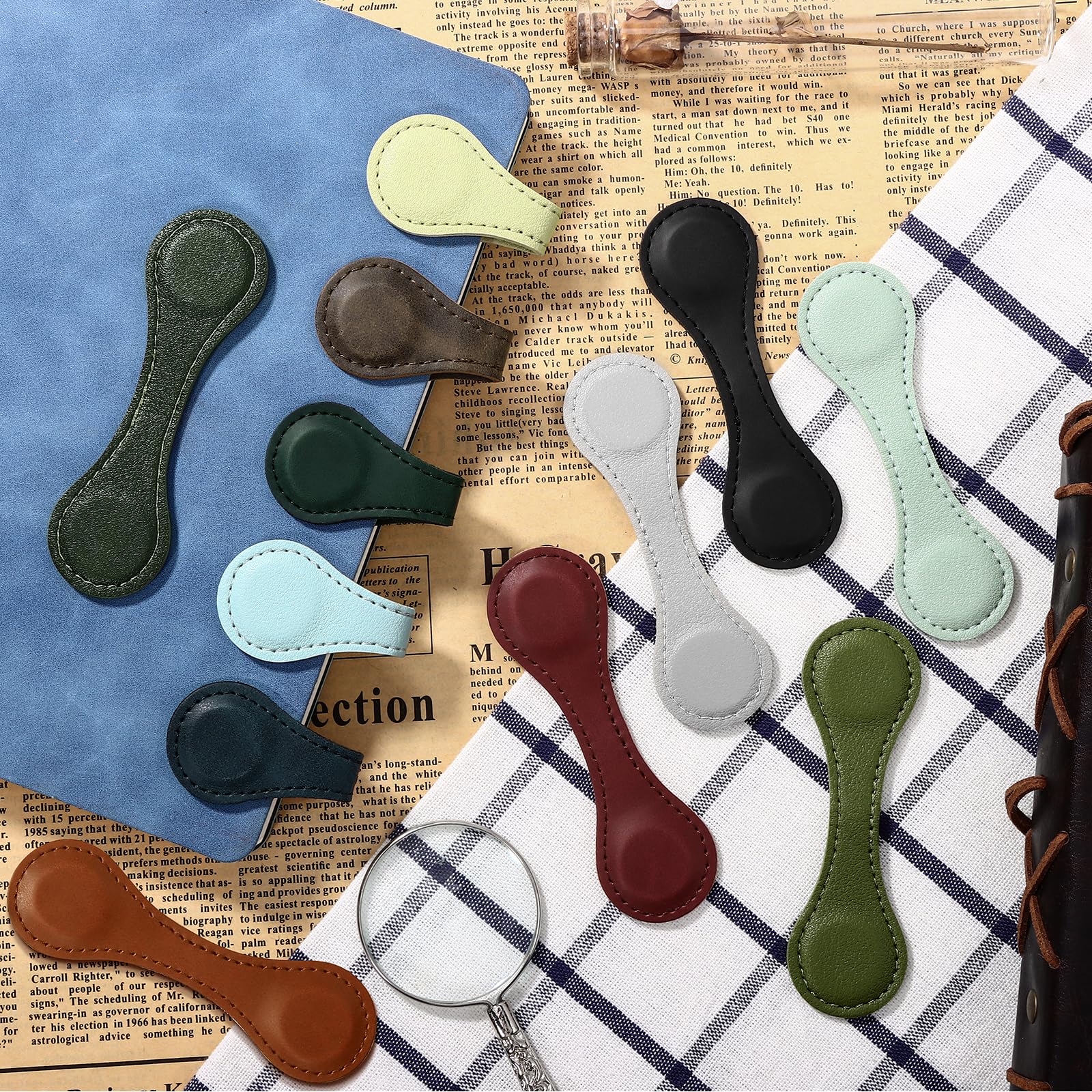 Draupnir 12 Pieces Magnetic Bookmark, Colorful Leather Book Marks, Page Markers, Magnetic Book Mark Clip Gift for Reading Women, Men, Books Lovers, Kids, Readers Accessories (06006)