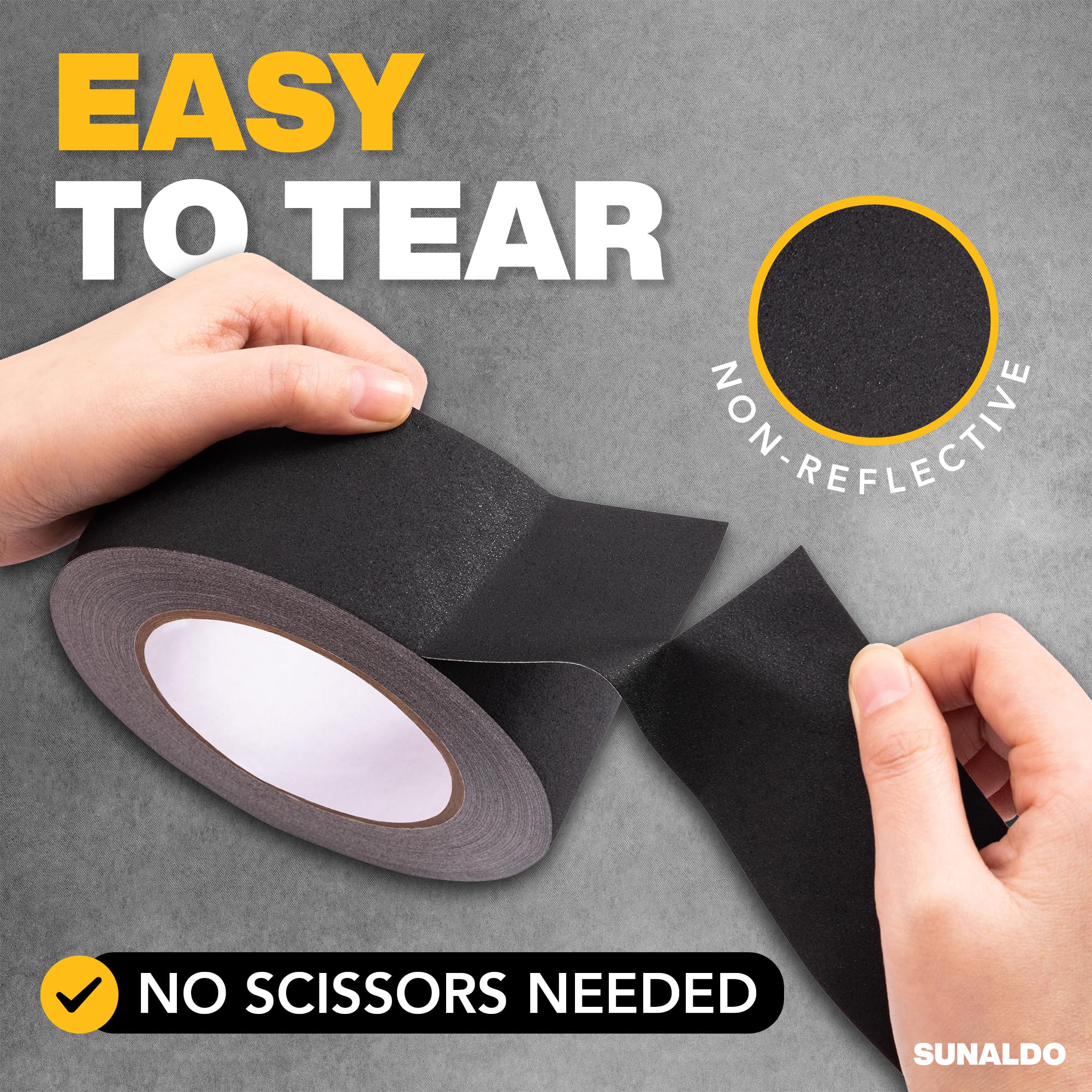 SUNALDO Gaffers Tape Strong Hold, Easy to Rip, Residue-Free Professional Grade Floor Tape for Electrical Cords, Matte Finish Non Reflective, Weather Resistant (1, Black, 2" x 30 Yards)