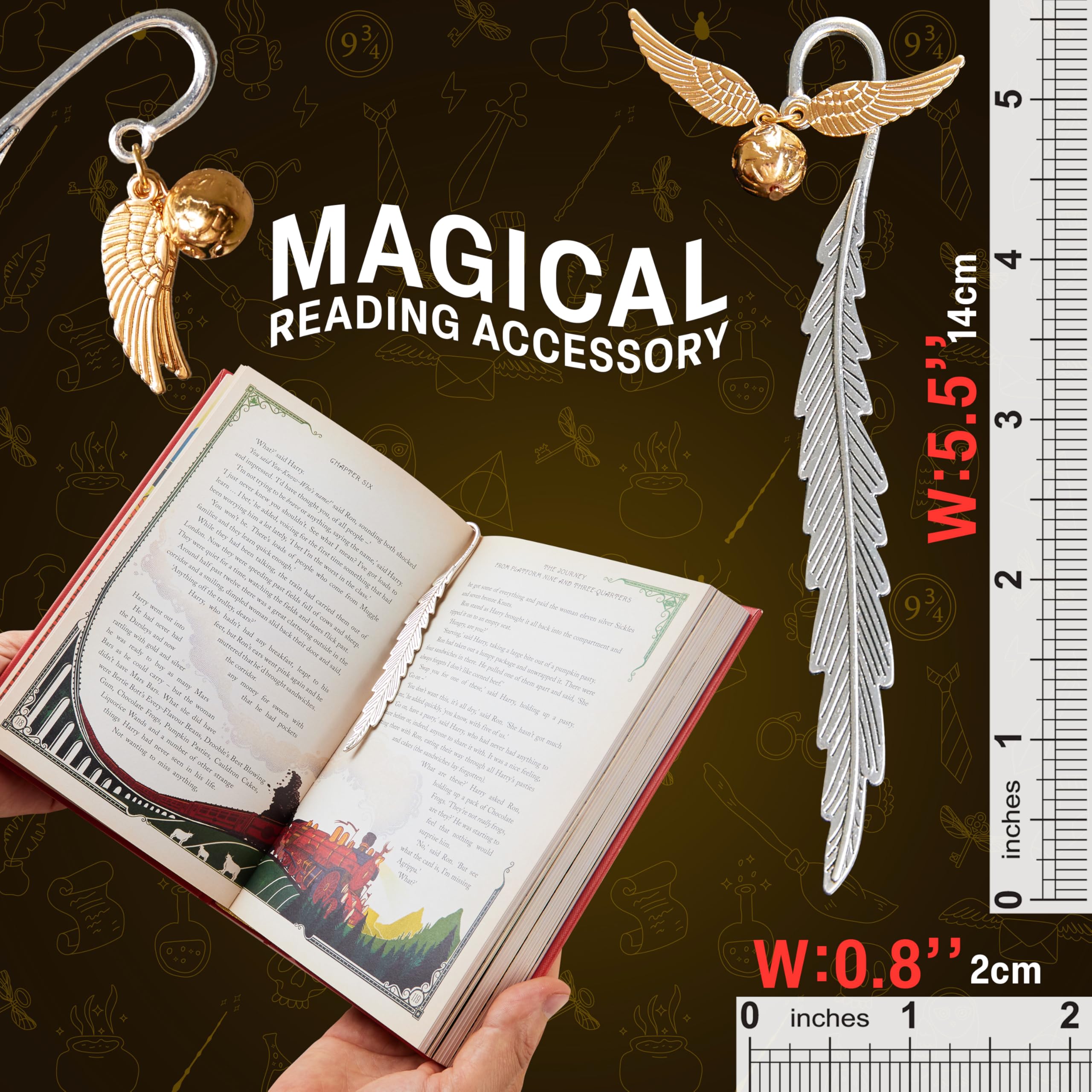 Harry Potter Metal Bookmark Gift Box with Hanging Charm Gift for Women Kids School Uni Reading Teacher Gifts (Golden Snitch)