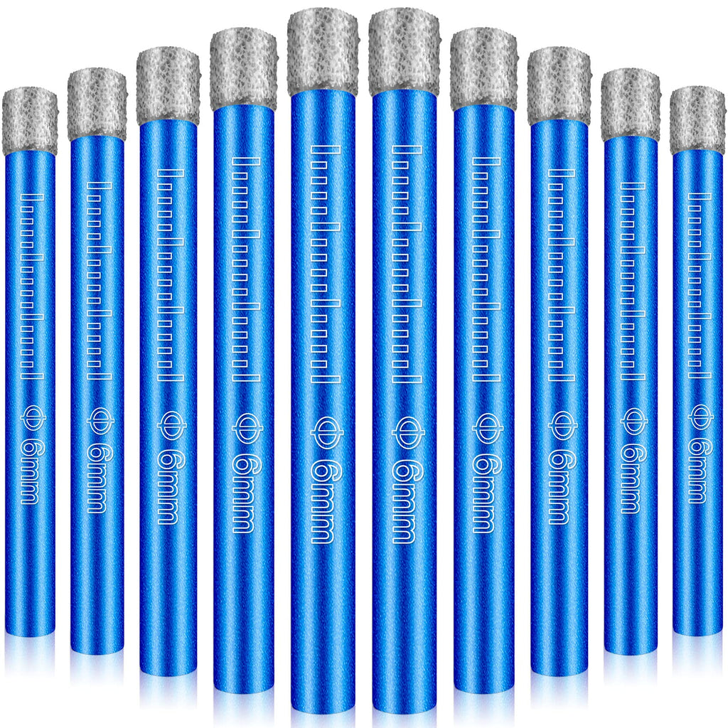 Dry Diamond Drill Bits Set 10 PCs 1/4" 6mm Small Diamond Hole Saw Kit for Granite Marble Porcelain Tile Ceramic Stone Glass Hard Materials (not for Wood) Round Shank
