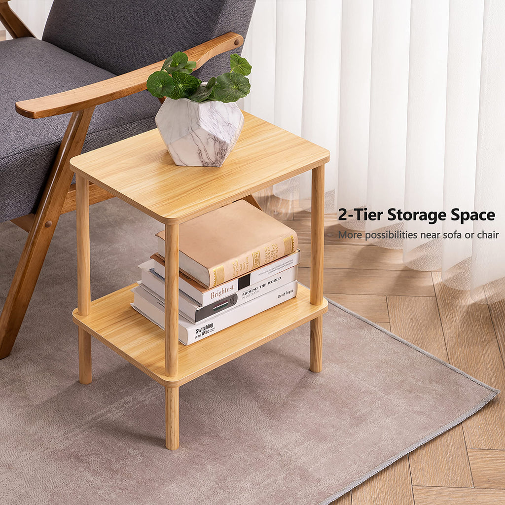 Apicizon 2 Tier End Table, Boho Side Table with Storage Shelf, Nightstand Bedside Table for Small Spaces, Bedroom, Living Room, Entryway, Farmhouse, Easy Assembly,Natural