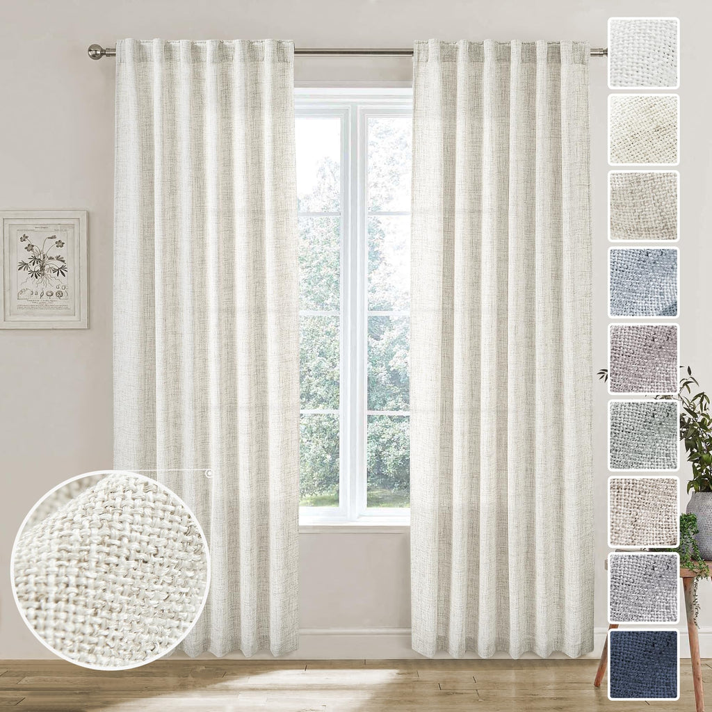 MEETBILY Curtains Panels for Back Tab Semi Sheer, Linen Textured Drapes Rod Pocket, Flax Curtains for Farmhouse/Bedroom/Living Room/Window (2-Pack, 50 x 90 inch, Natural)
