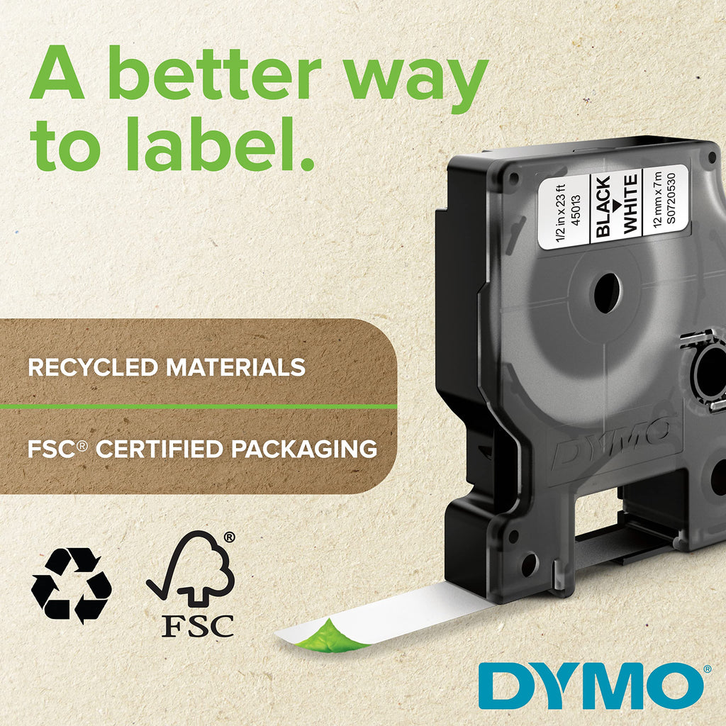 DYMO Rhino Industrial Flexible Nylon Labels, Authentic DYMO Labels, for Labeling Wires, Cables and More (1/2", Black on White)