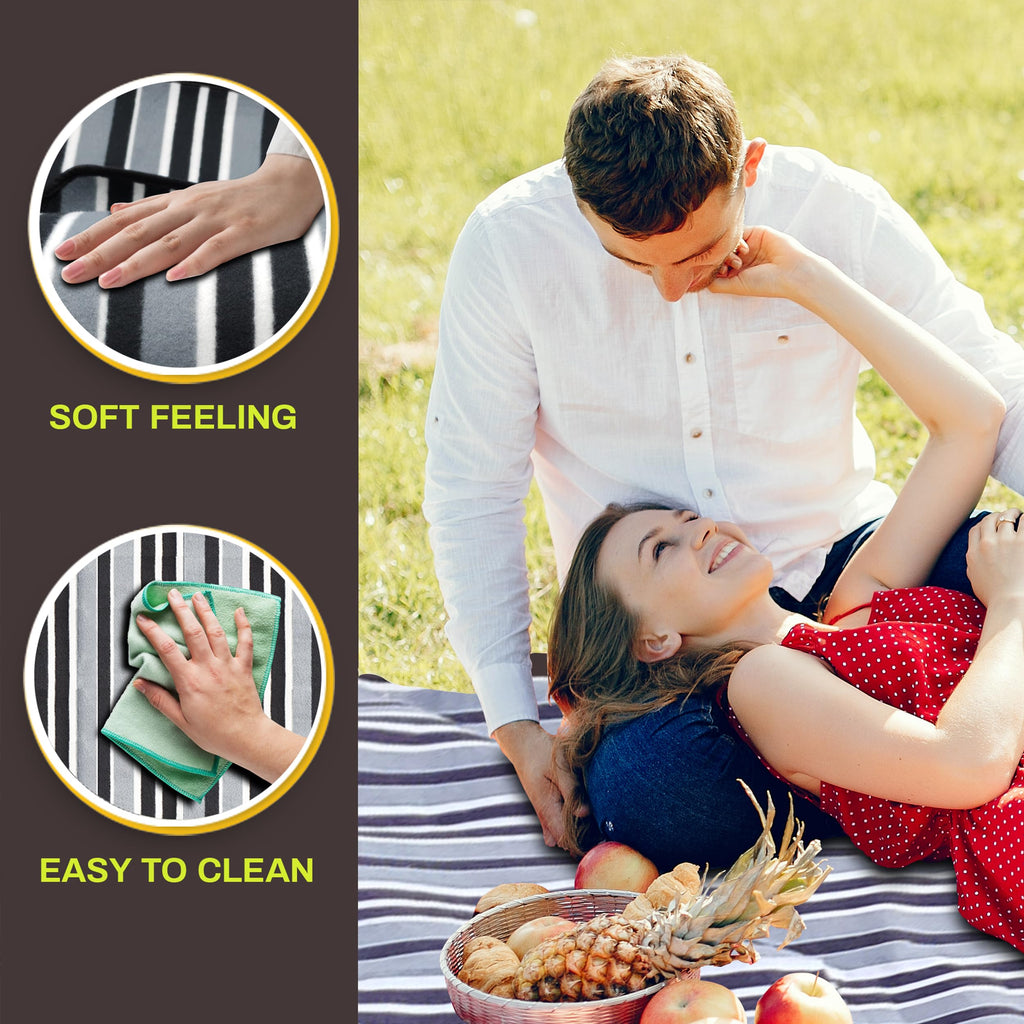PortableAnd Large Picnic & Outdoor Blanket Sand Proof and Waterproof Picnic Blanket Tote for Camping Hiking Festivals Travelling (White and Black)