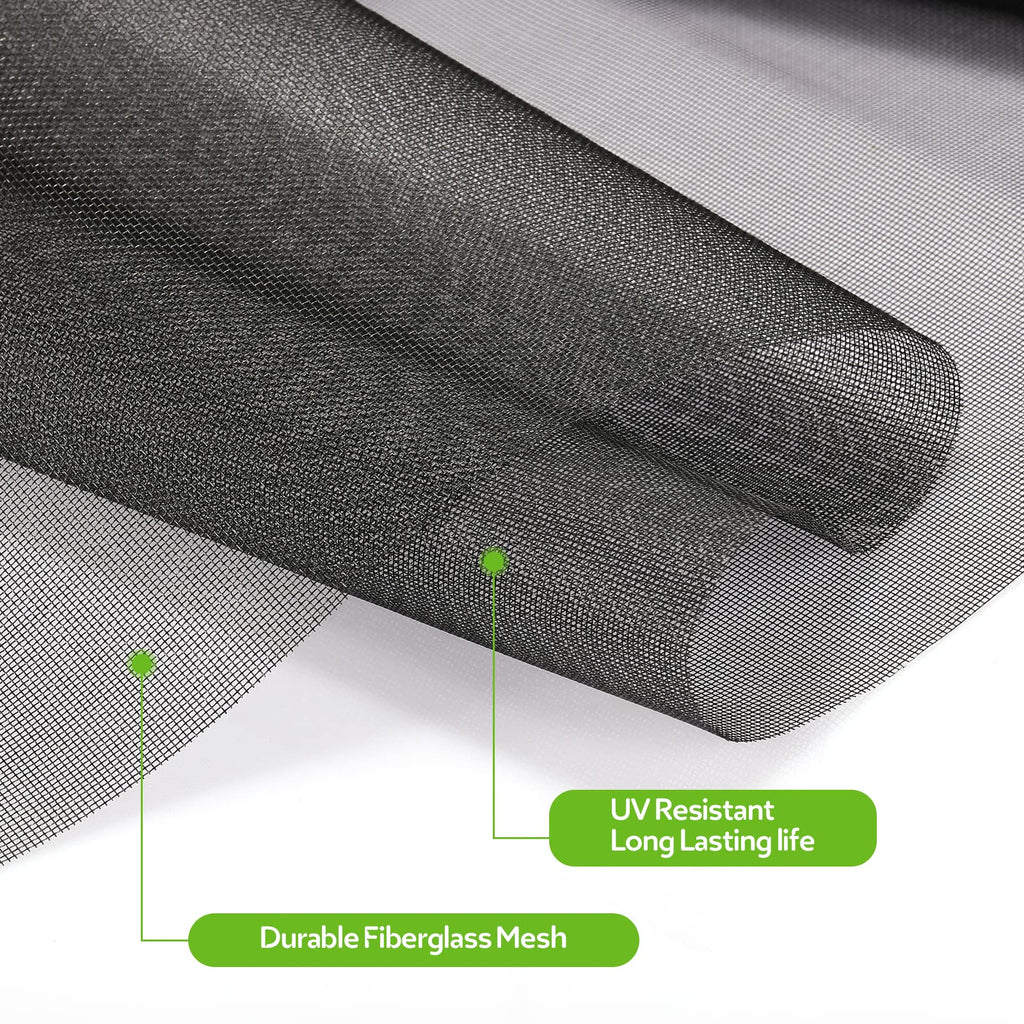 FLYZZZ Screen Door Repair Kit & Window Screen Replacement - 47.2x118inch Fiberglass Mesh with Ergonomic Wooden Roller Tool, 0.14inch Diameter Spline & Measuring Tape (Moustiquaire Rouleau)