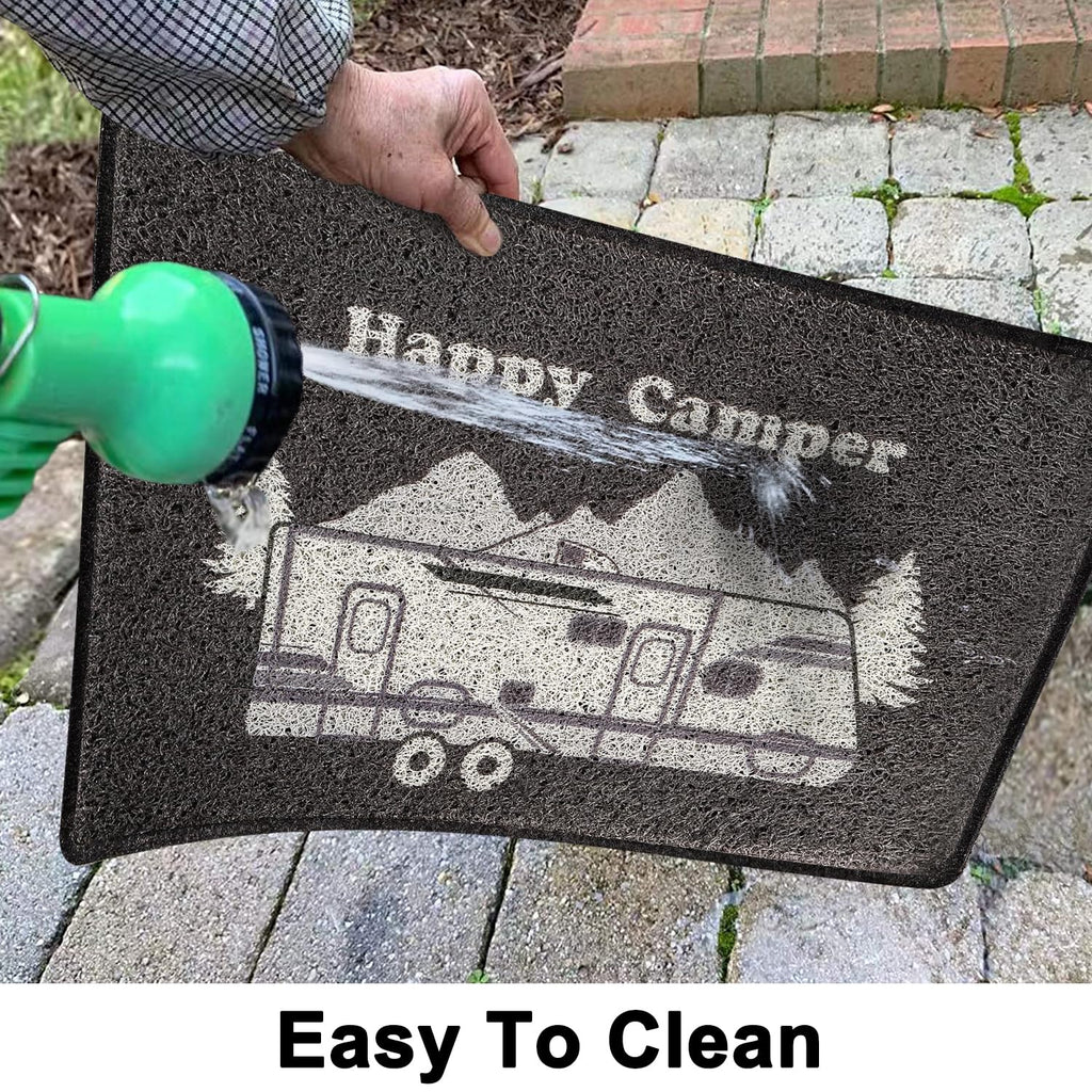 Aucuda Happy Camper RV Door Mat for Indoor Outside Entrance, Camper Entrway Rugs Welcome Mat for Front Door,RV, 24"x16" Non-Slip Front Door Mat for Summer, Camping Door Mat Traps Dirt&Liquid, Grey Car