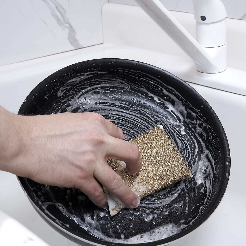 Gold and Silver Kitchen Sponge Scrubber, Heavy Duty Metallic Sink, Pot, Dish Washing Scrubber Non-Scratch, Non-Metal, Kosher Sponge, Pack of 12 (Superio)