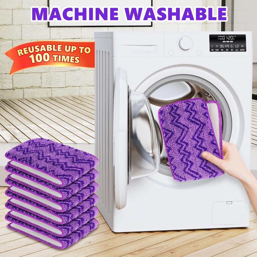 6 Pack Reusable Mop Pads Compatible with Swiffer PowerMop - Enspoway Microfiber Washable Mopping Pad Refills for 13" 14" 15" Mop Multi-Surface Wood Floor Cleaning - Purple