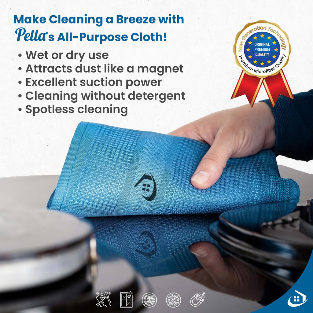 Pella Microfiber Cleaning Cloth | All Purpose, Absorbent Washcloth | Large Microfiber Towel for Cars, Kitchen, Window | Lint-Free, Scratch-Free Glass Cleaning Cloth, 23”X15” (Pack of 3)